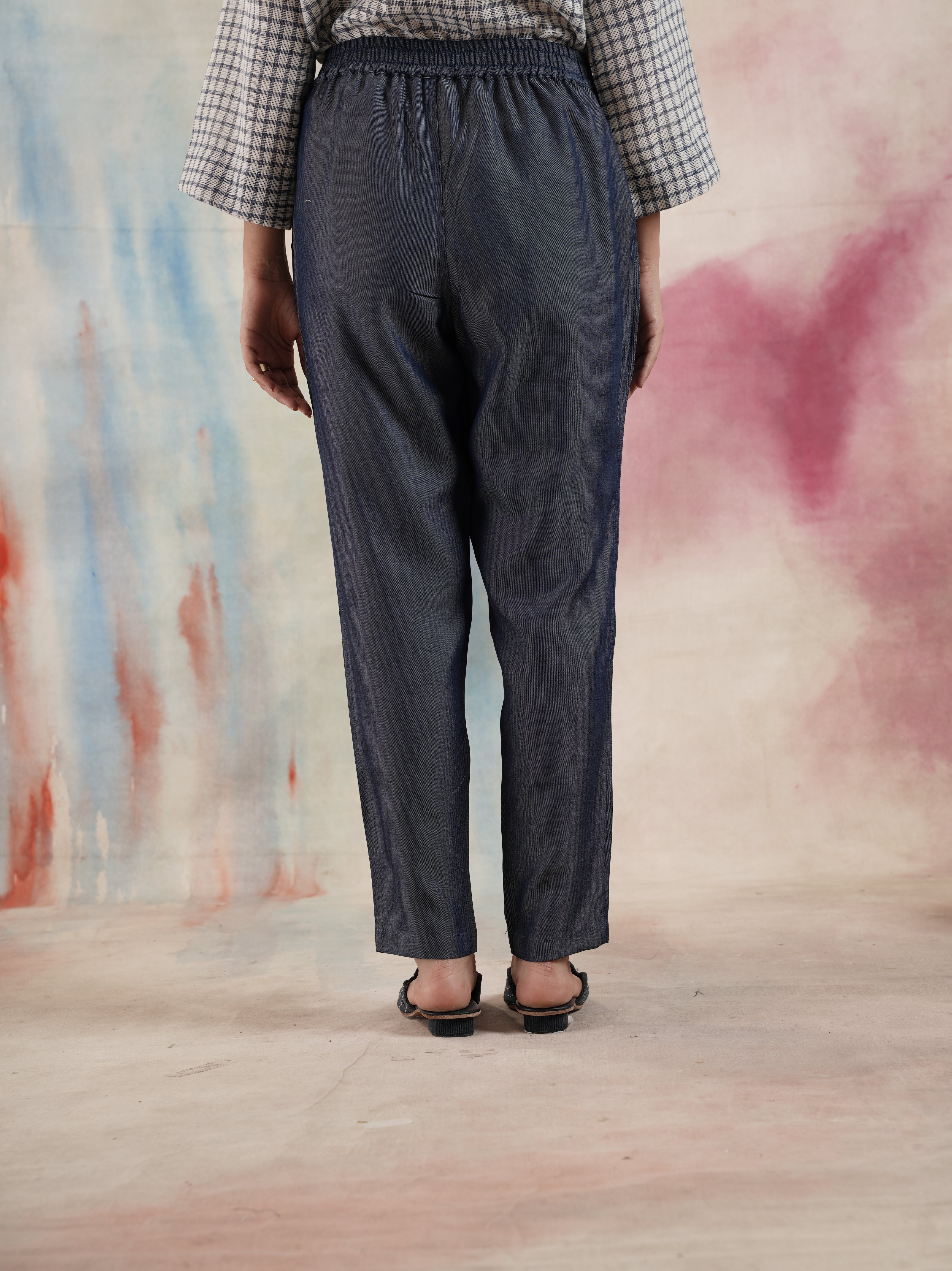 Women's Blue Elasticated Tencel Pants