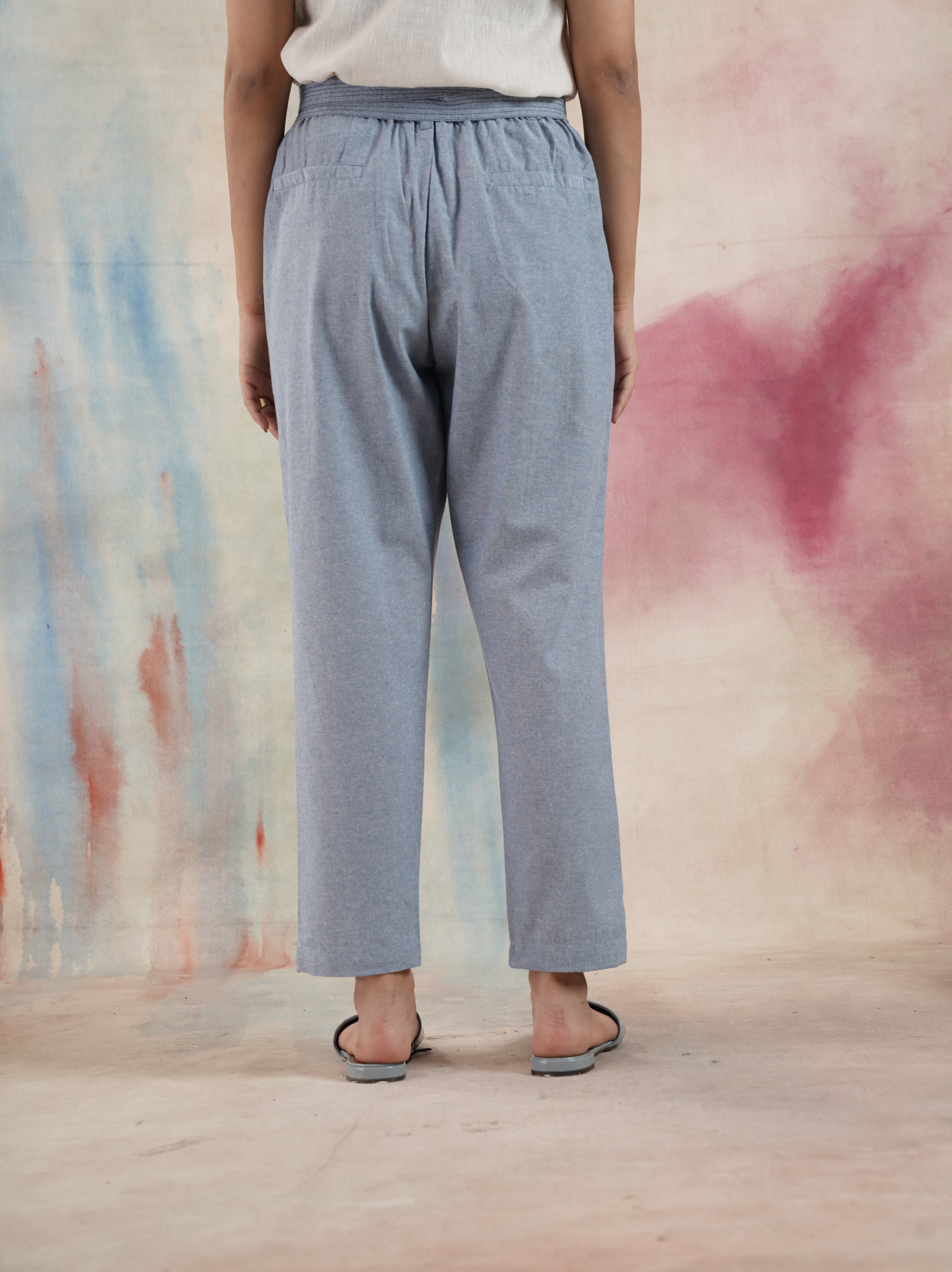 Women's Blue Chambray Pleated Pants