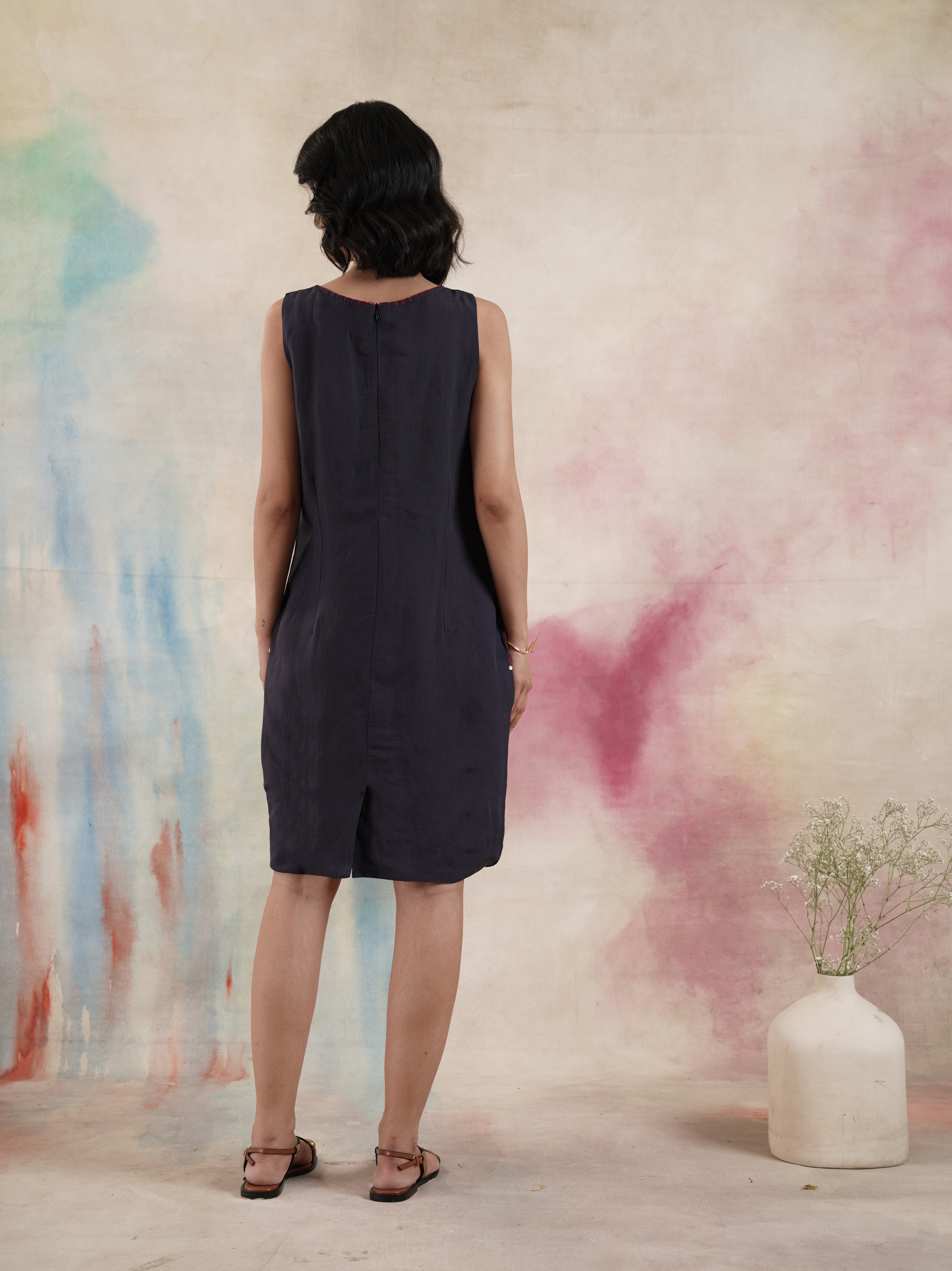 Women's Sleeveless Embroidered Cotton Linen Dress