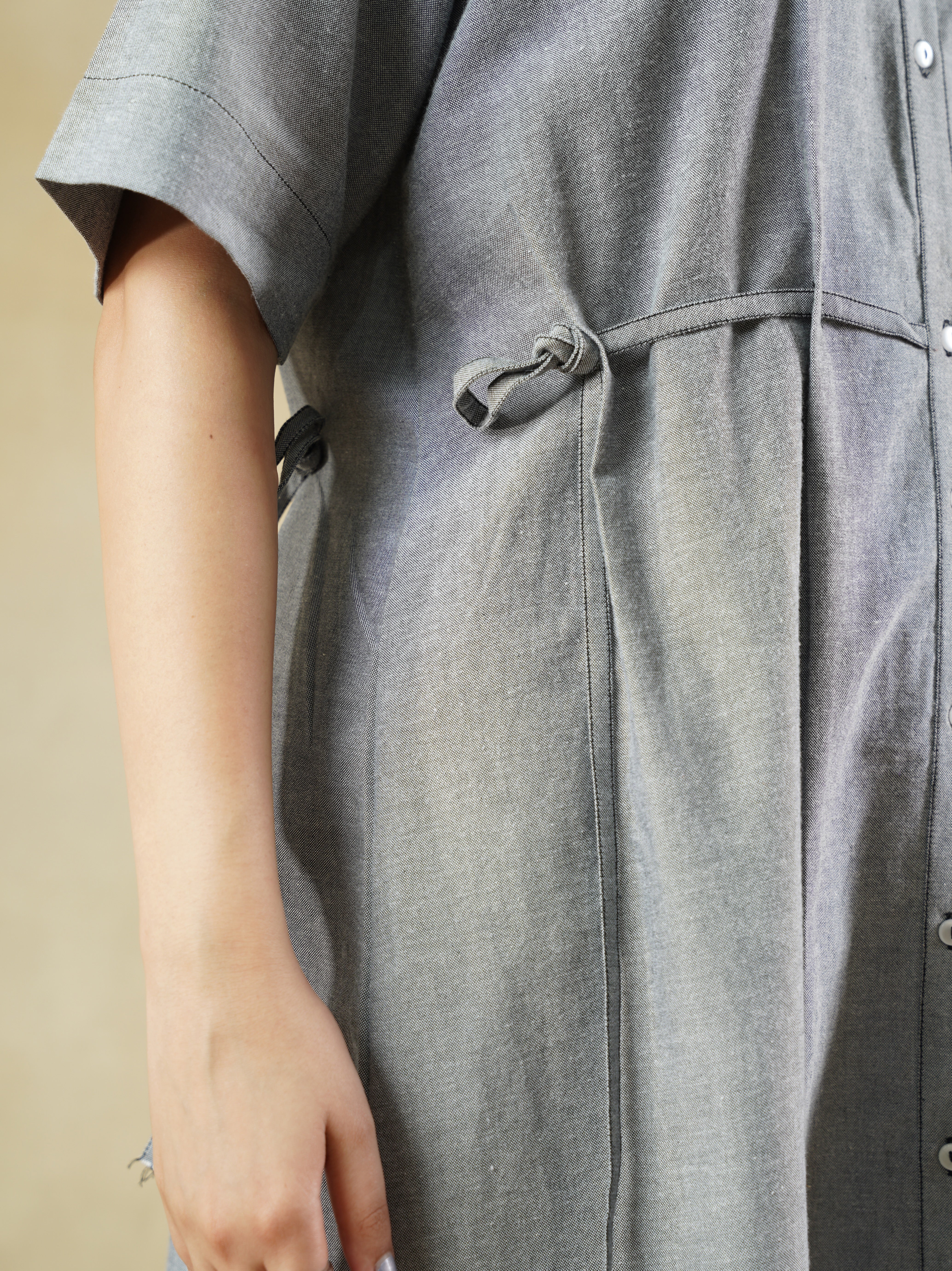 Hand-Embroidered Chambray Shirt Dress