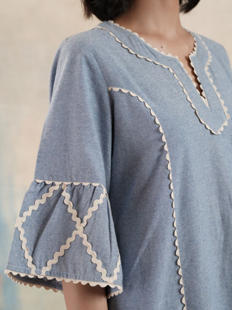 Women's Lace Detailed Chambray Kurta