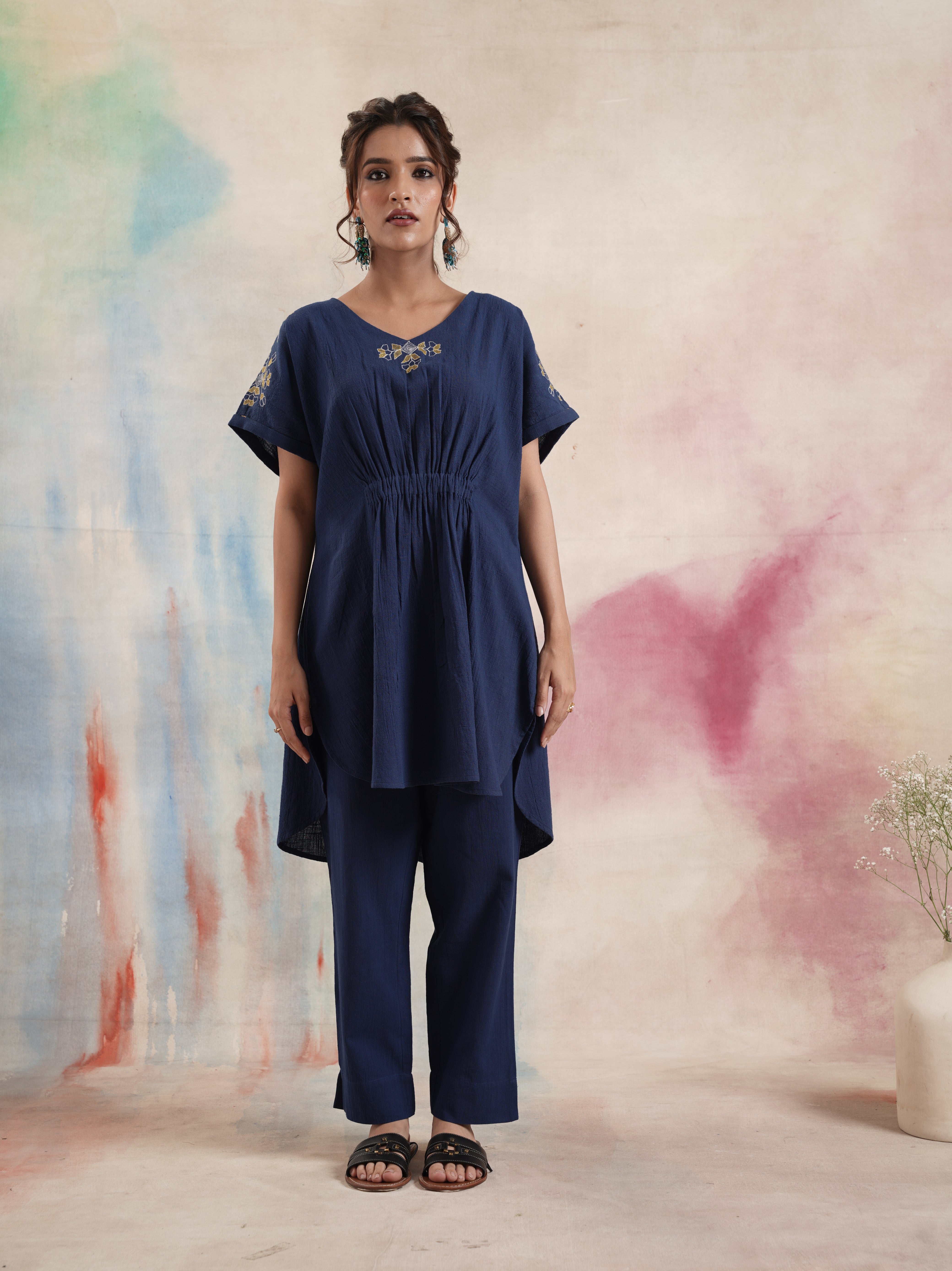Women's Navy Embroidered Coord Set