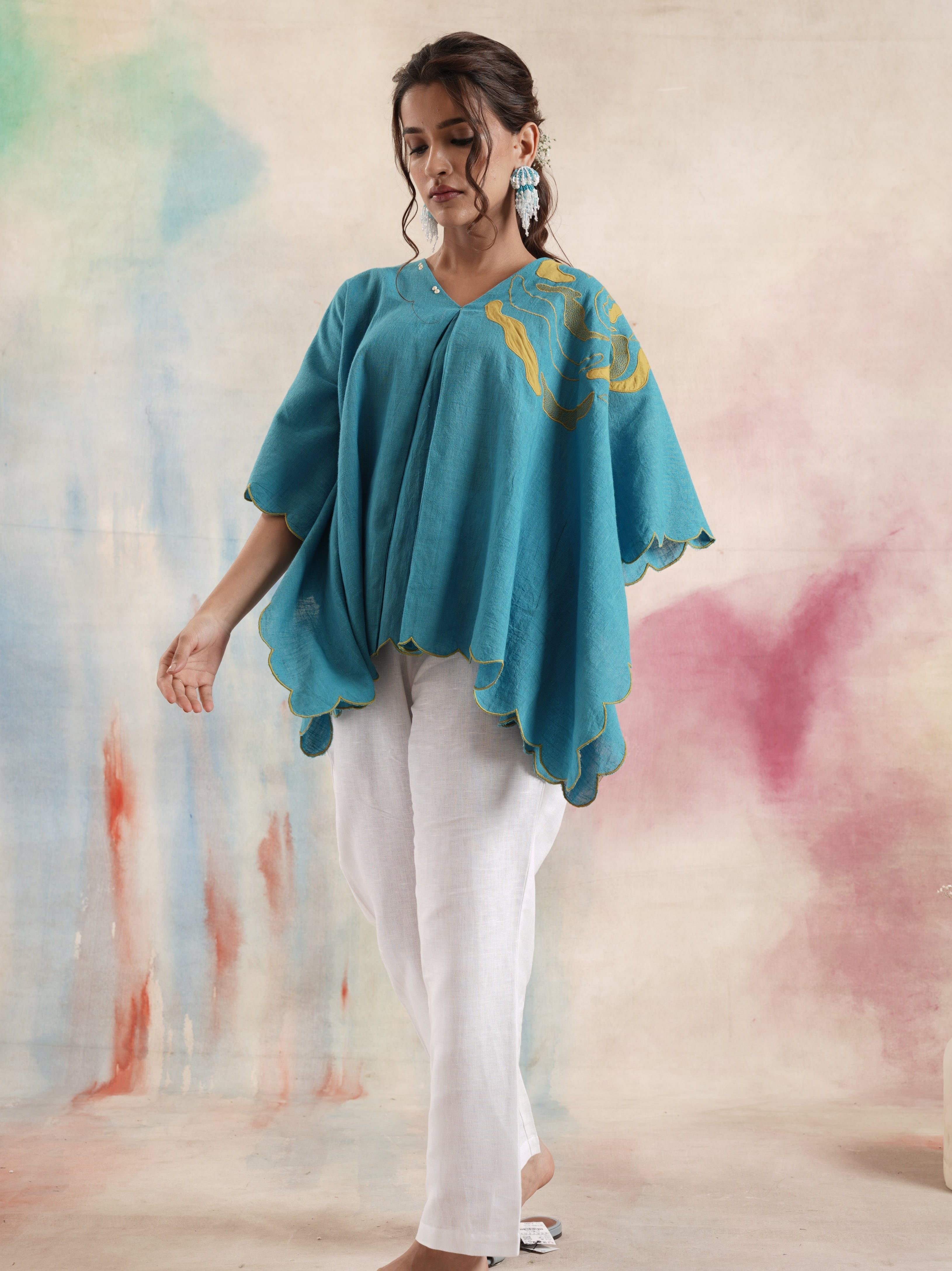 Women's Turqoise Pure Cotton Kaftan