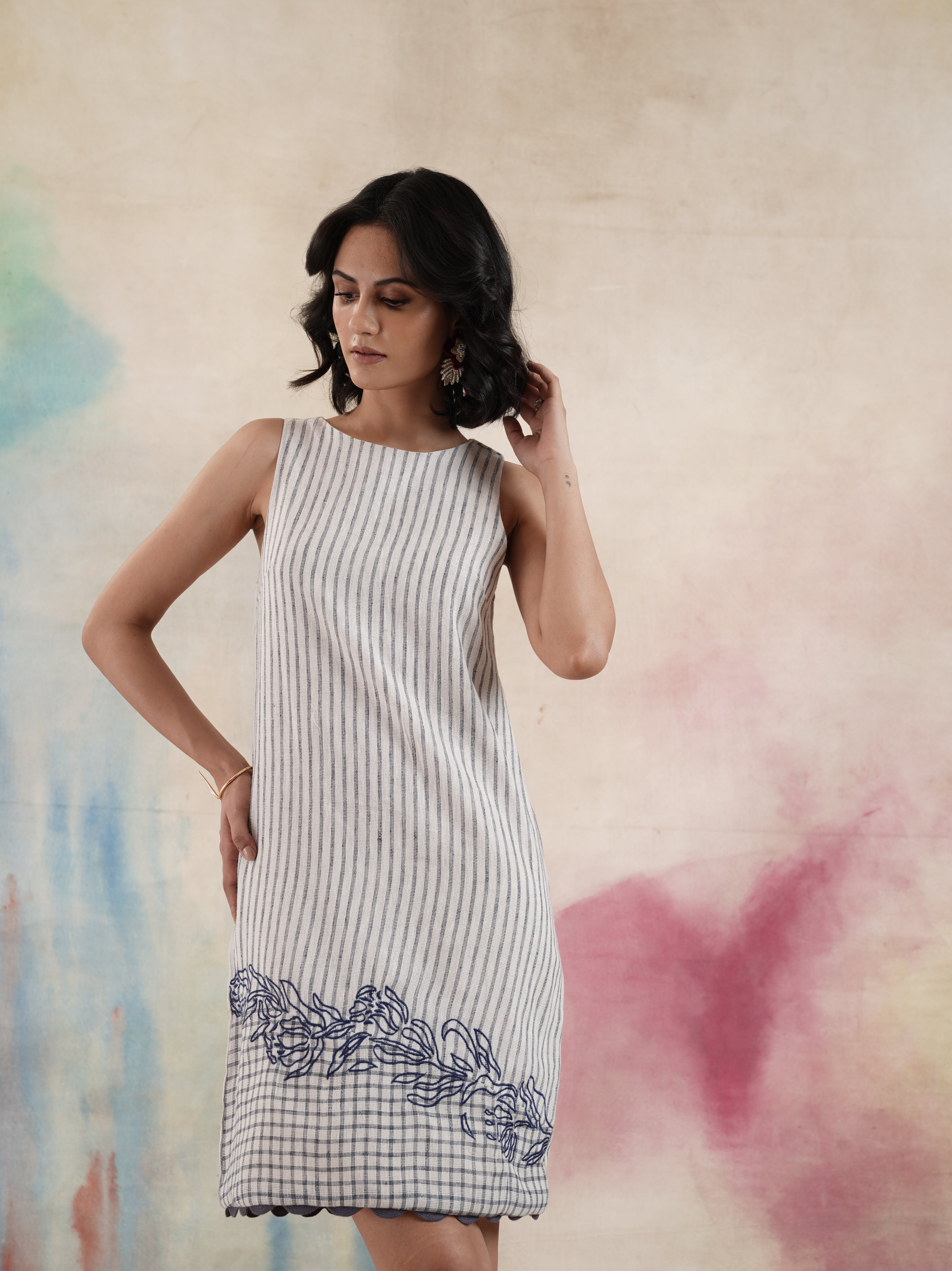 Women's Pattern Blocked Embroidered Dress