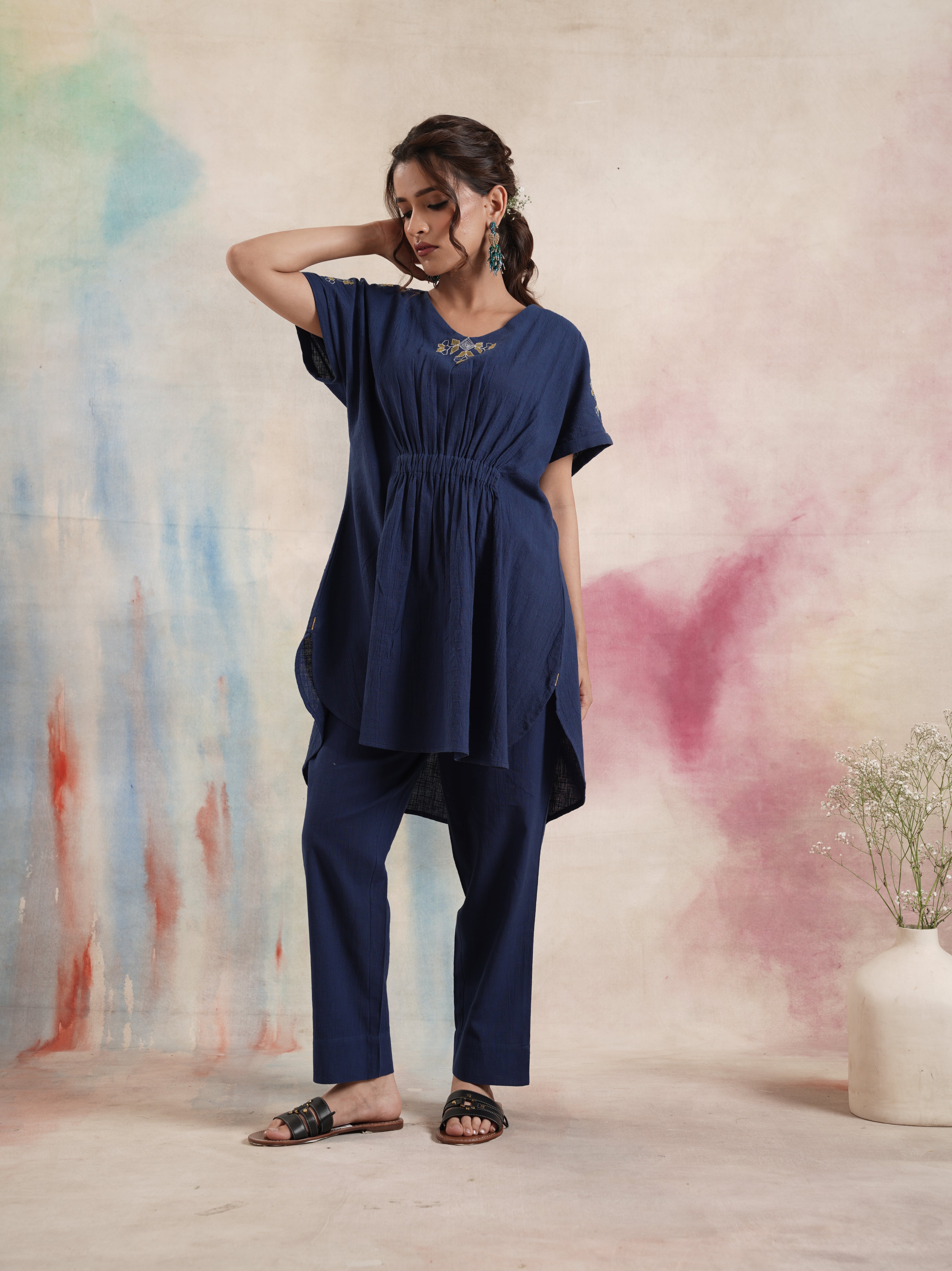 Women's Navy Embroidered Coord Set