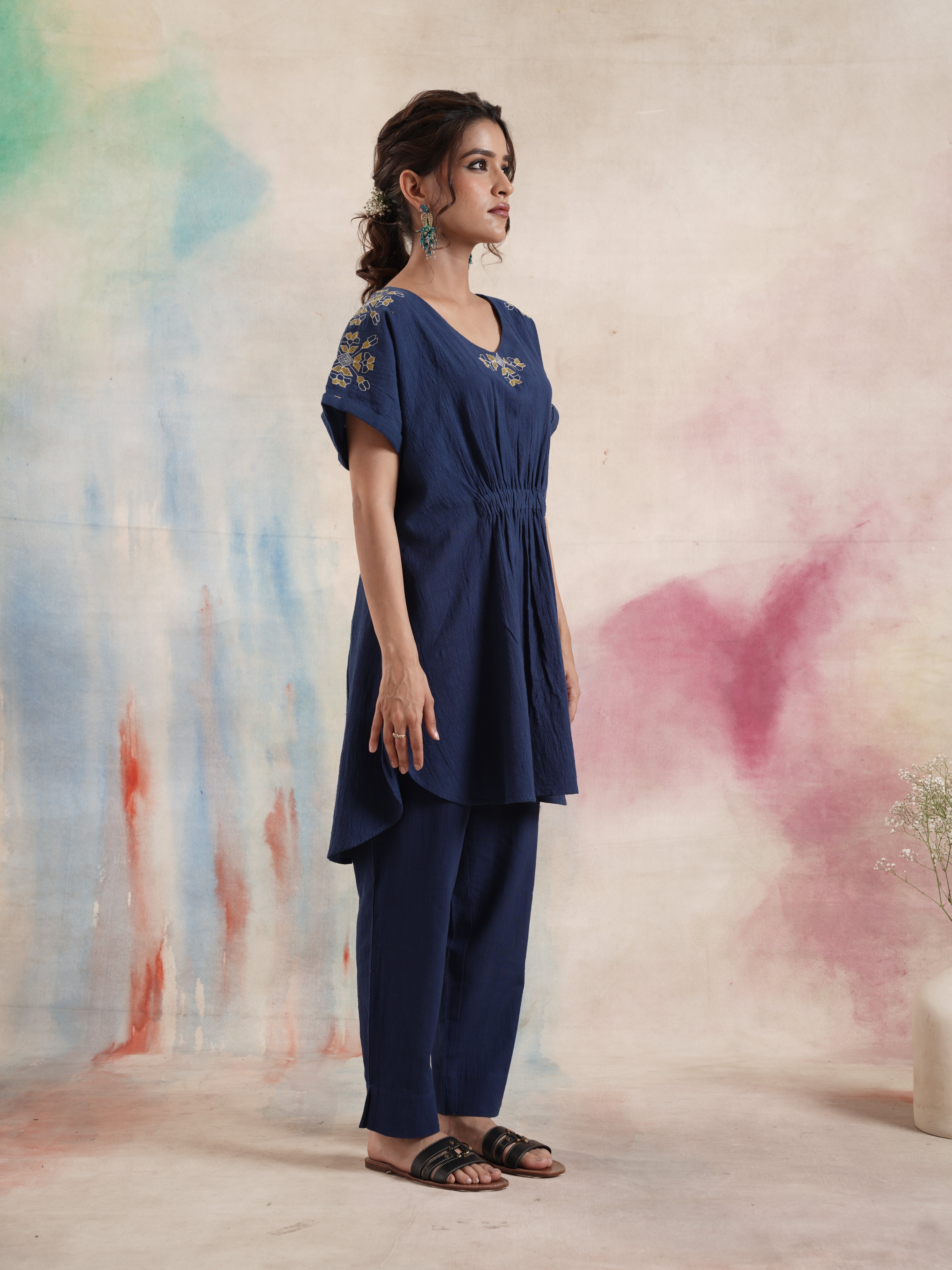Women's Navy Embroidered Coord Set