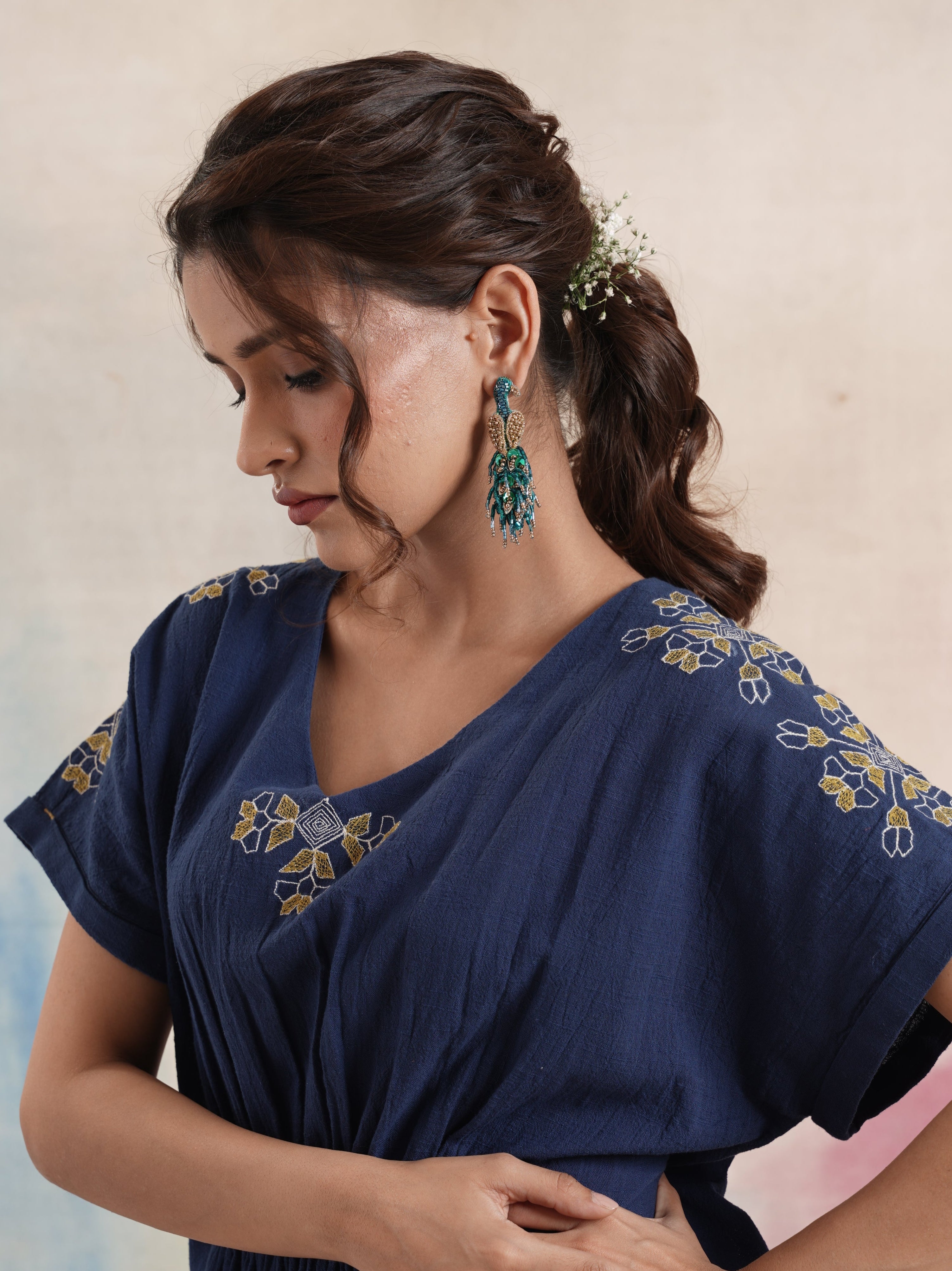 Women's Navy Embroidered Coord Set