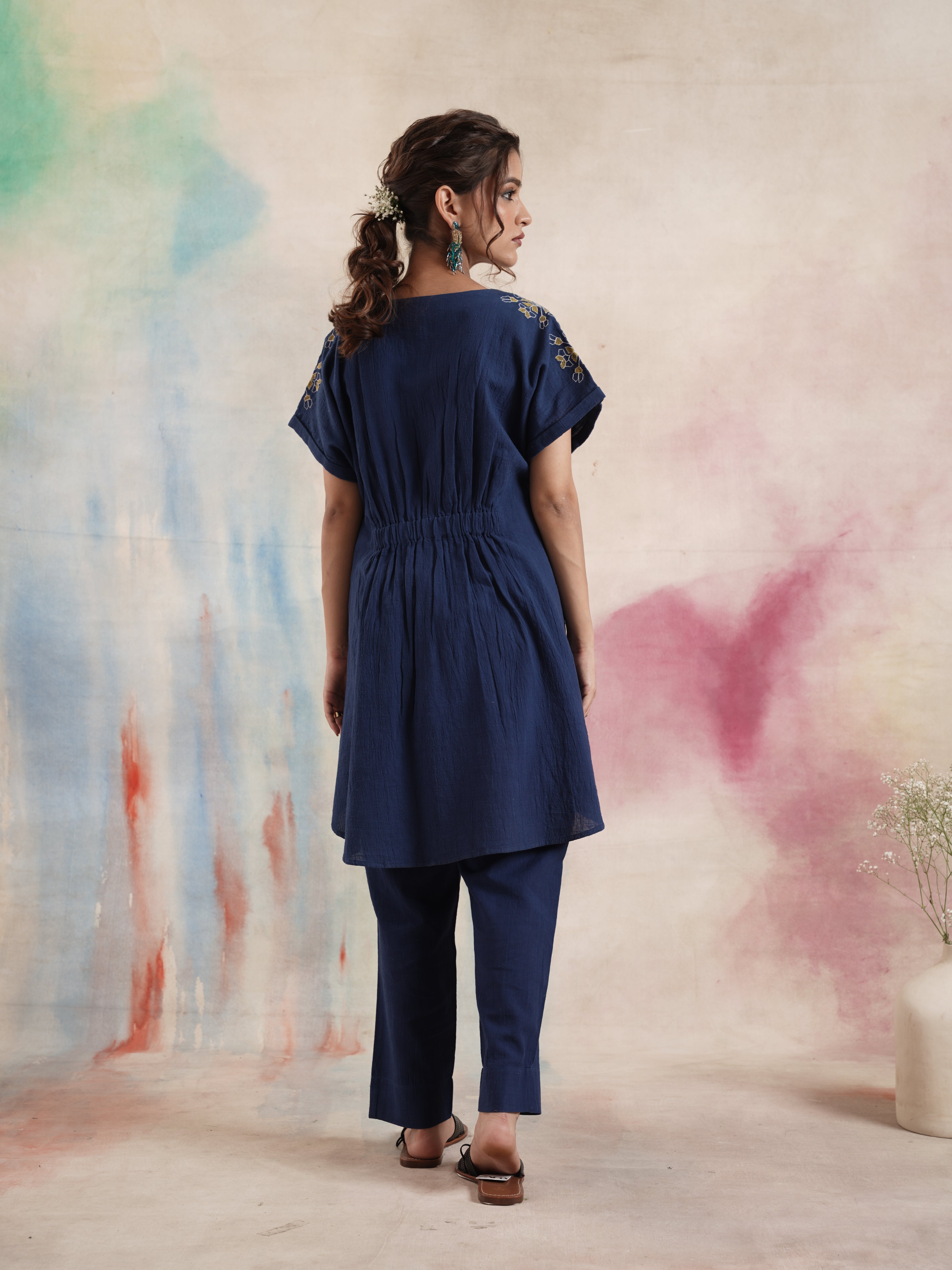 Women's Navy Embroidered Coord Set