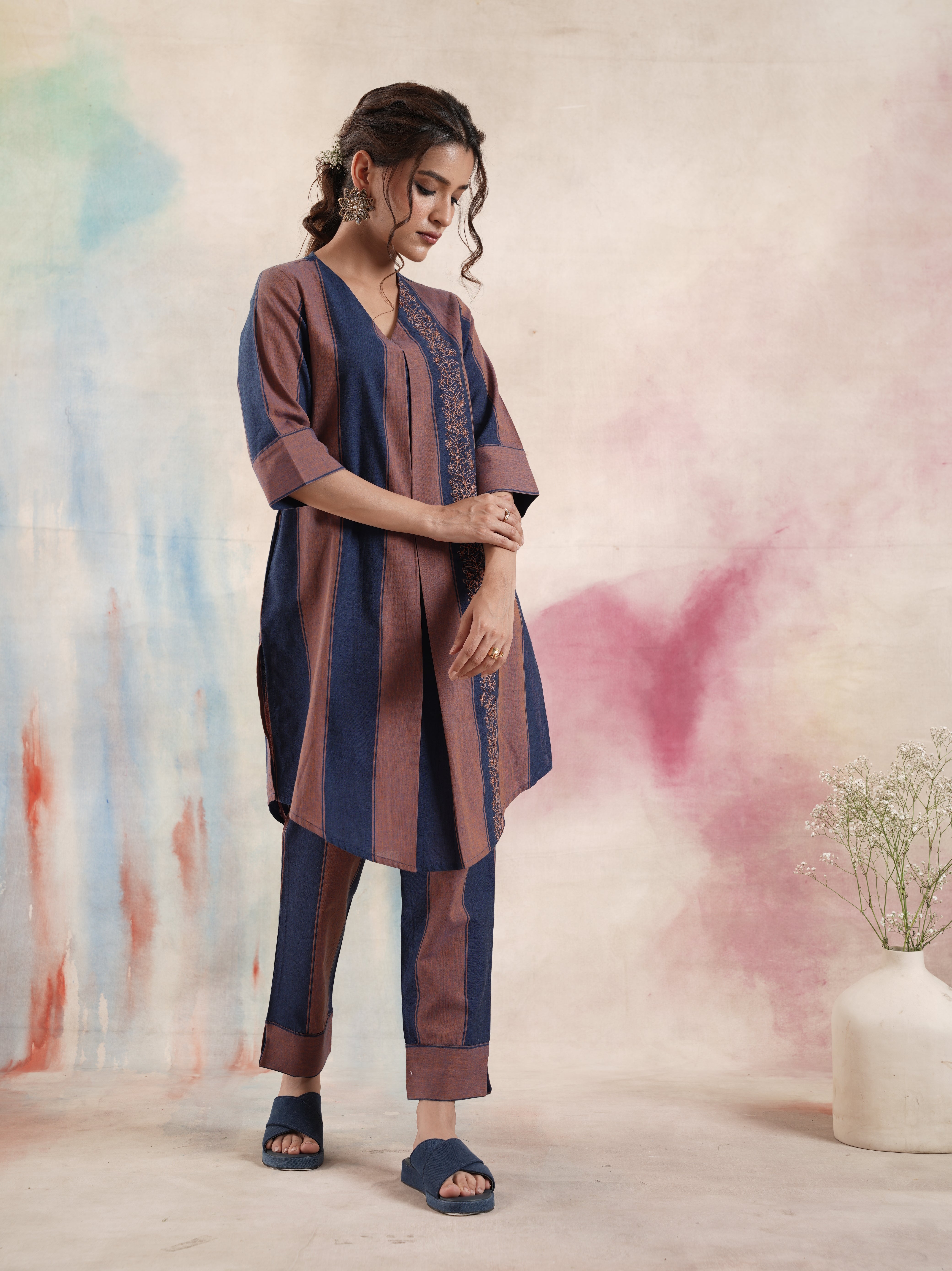 Women's Colour Blocked Embroidered Coord Set