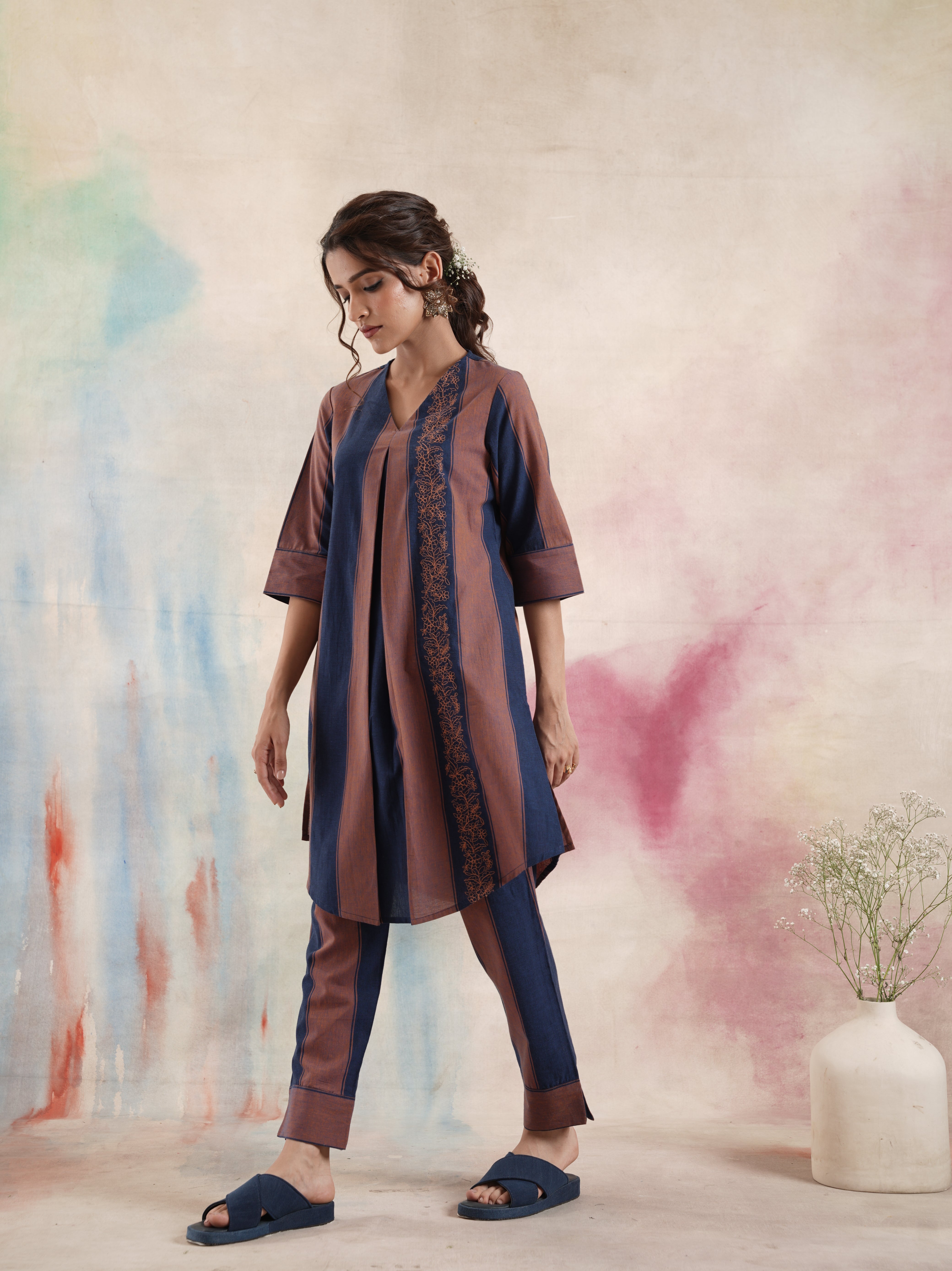Women's Colour Blocked Embroidered Coord Set