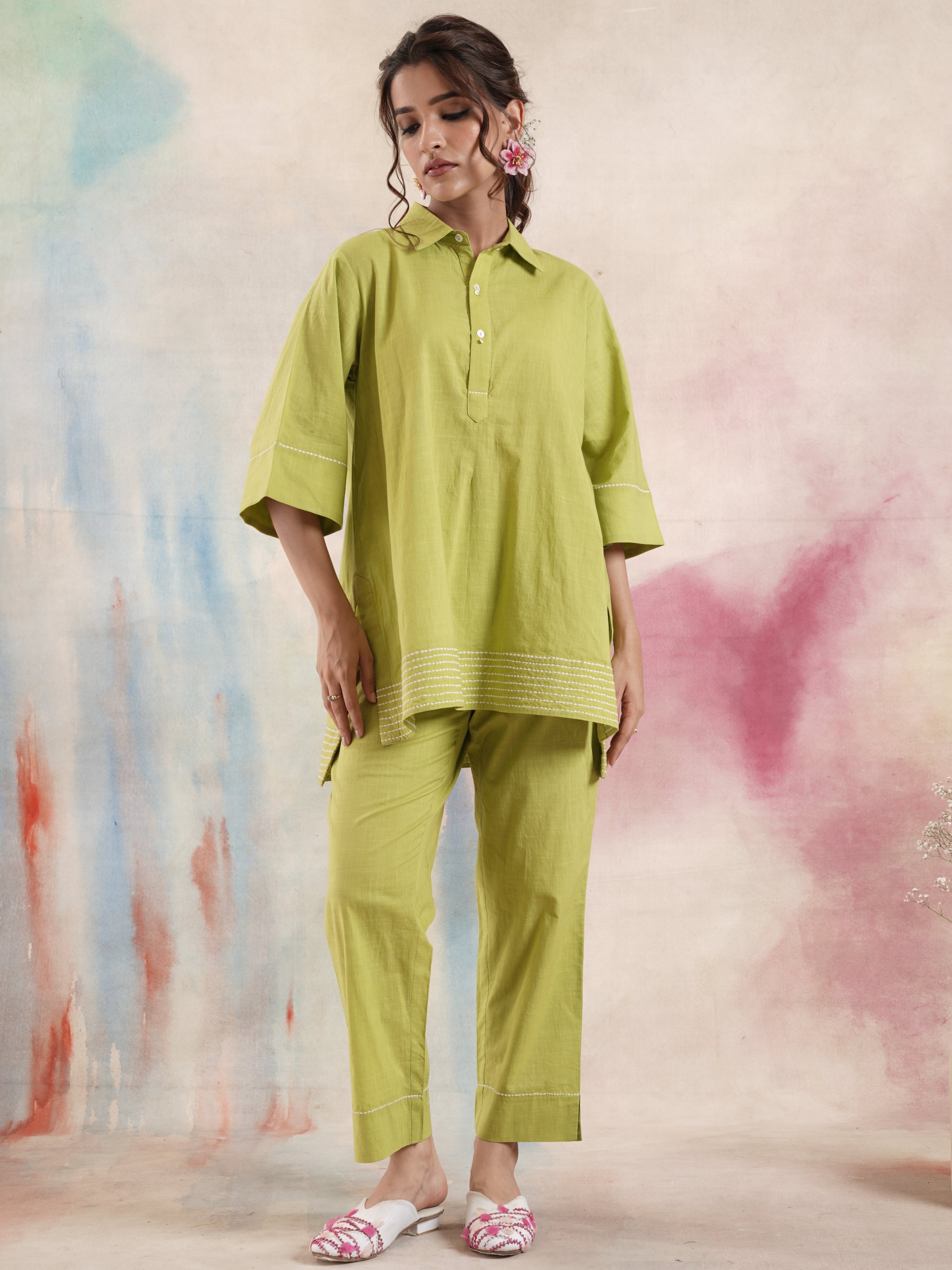 Women's Lime High-Low Coord Set
