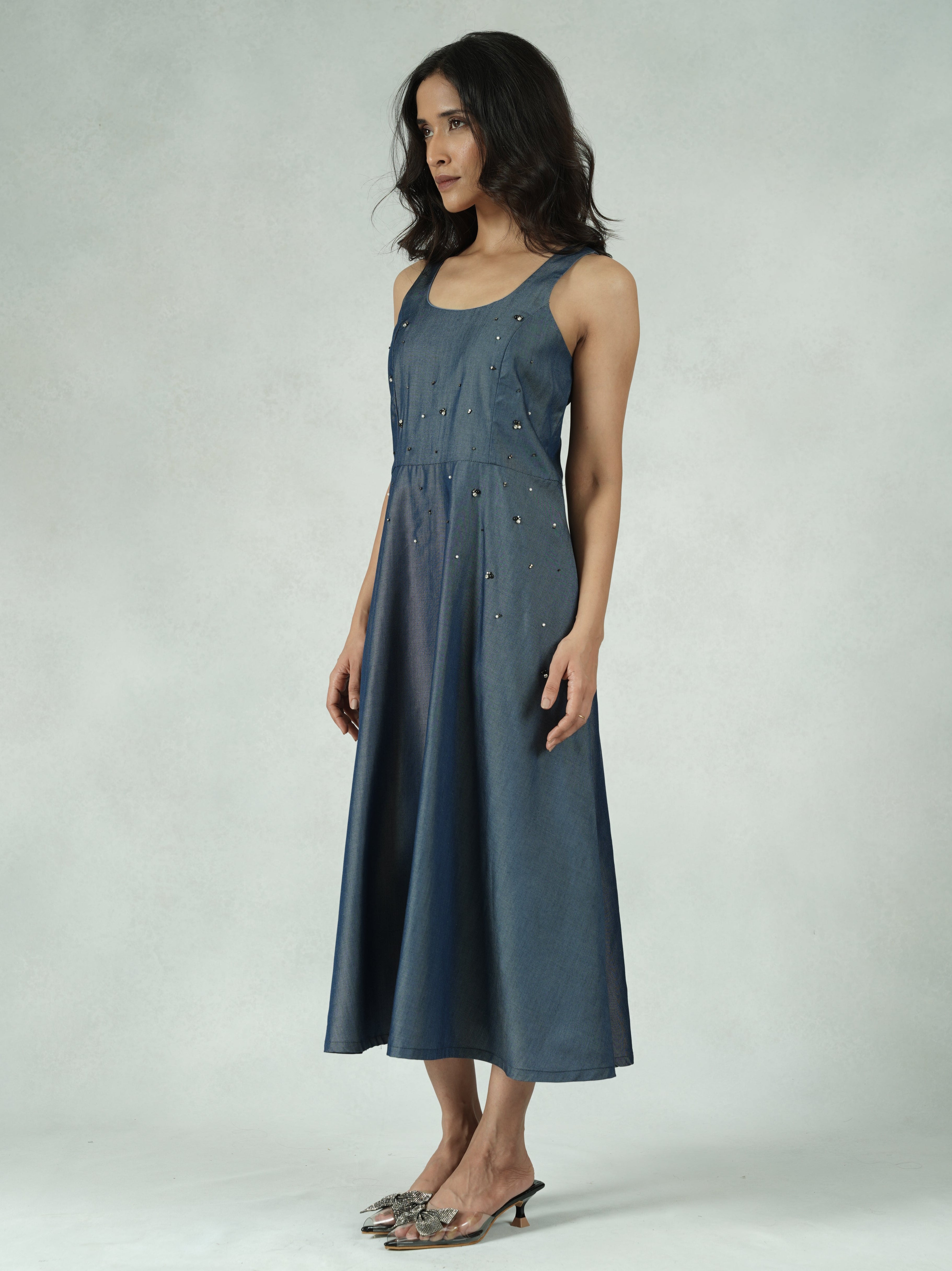 Tencel Bead-Embellished A-Line Dress – Maisie