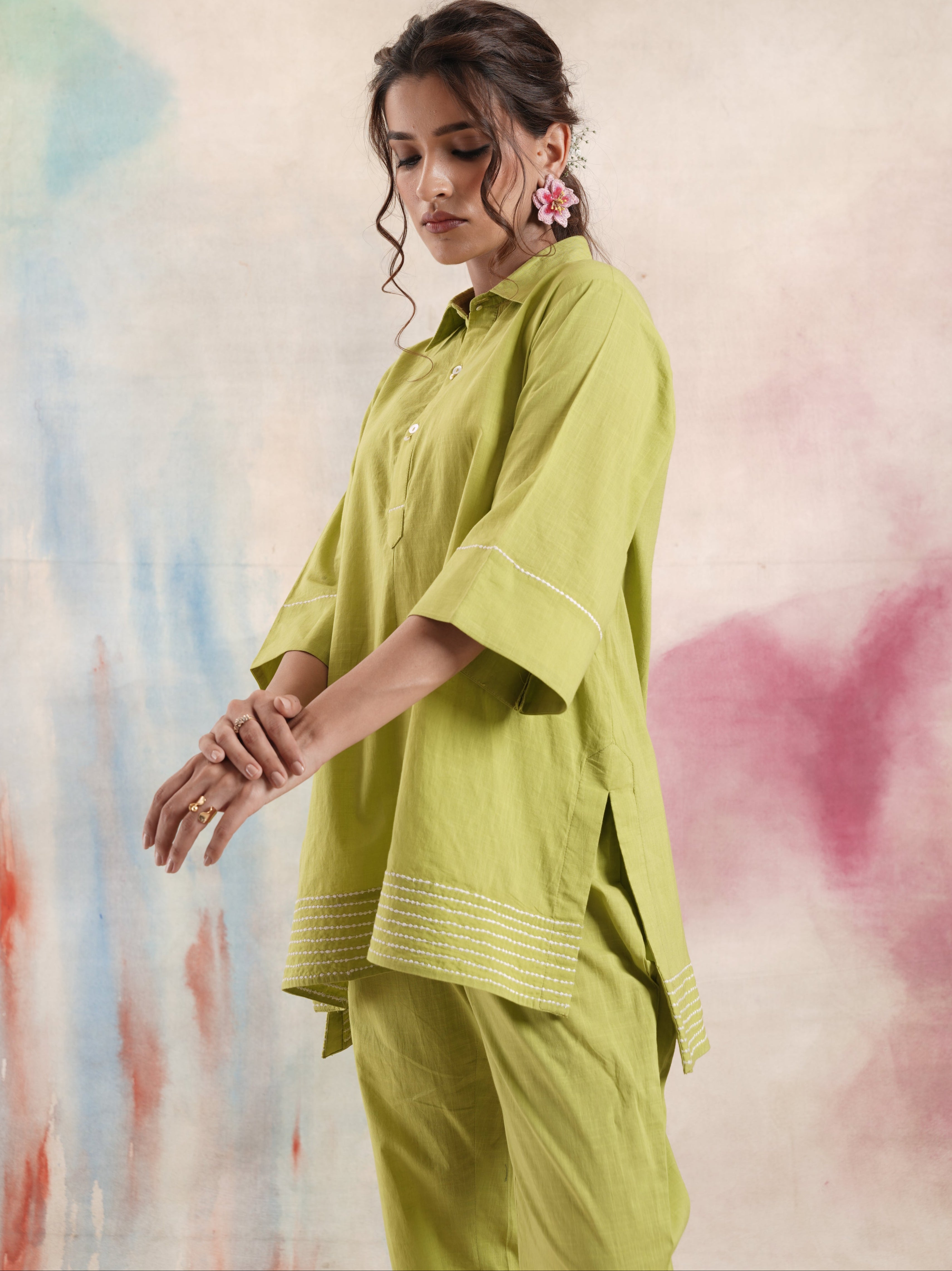 Women's Lime High-Low Coord Set