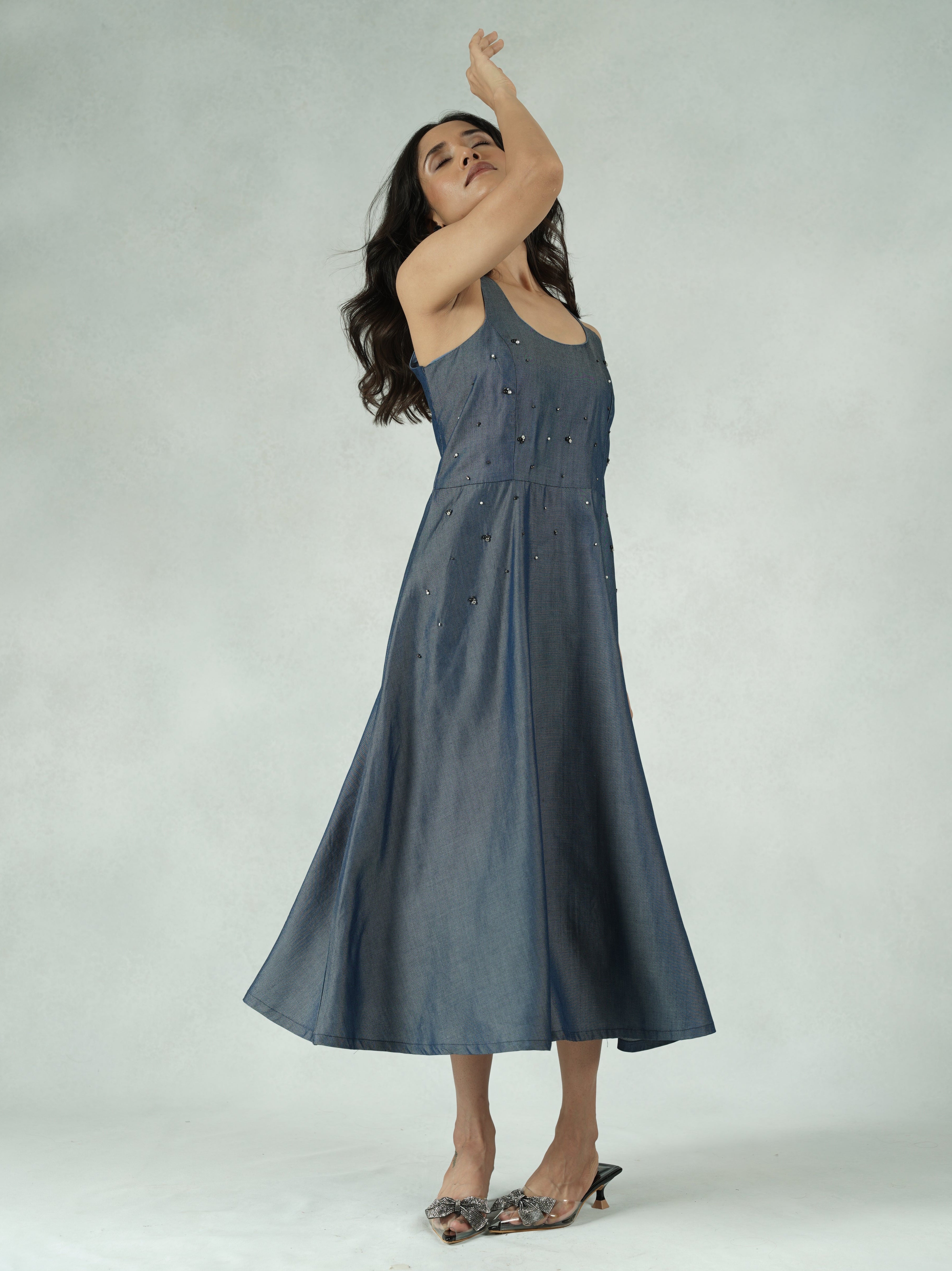 Tencel Bead-Embellished A-Line Dress – Maisie