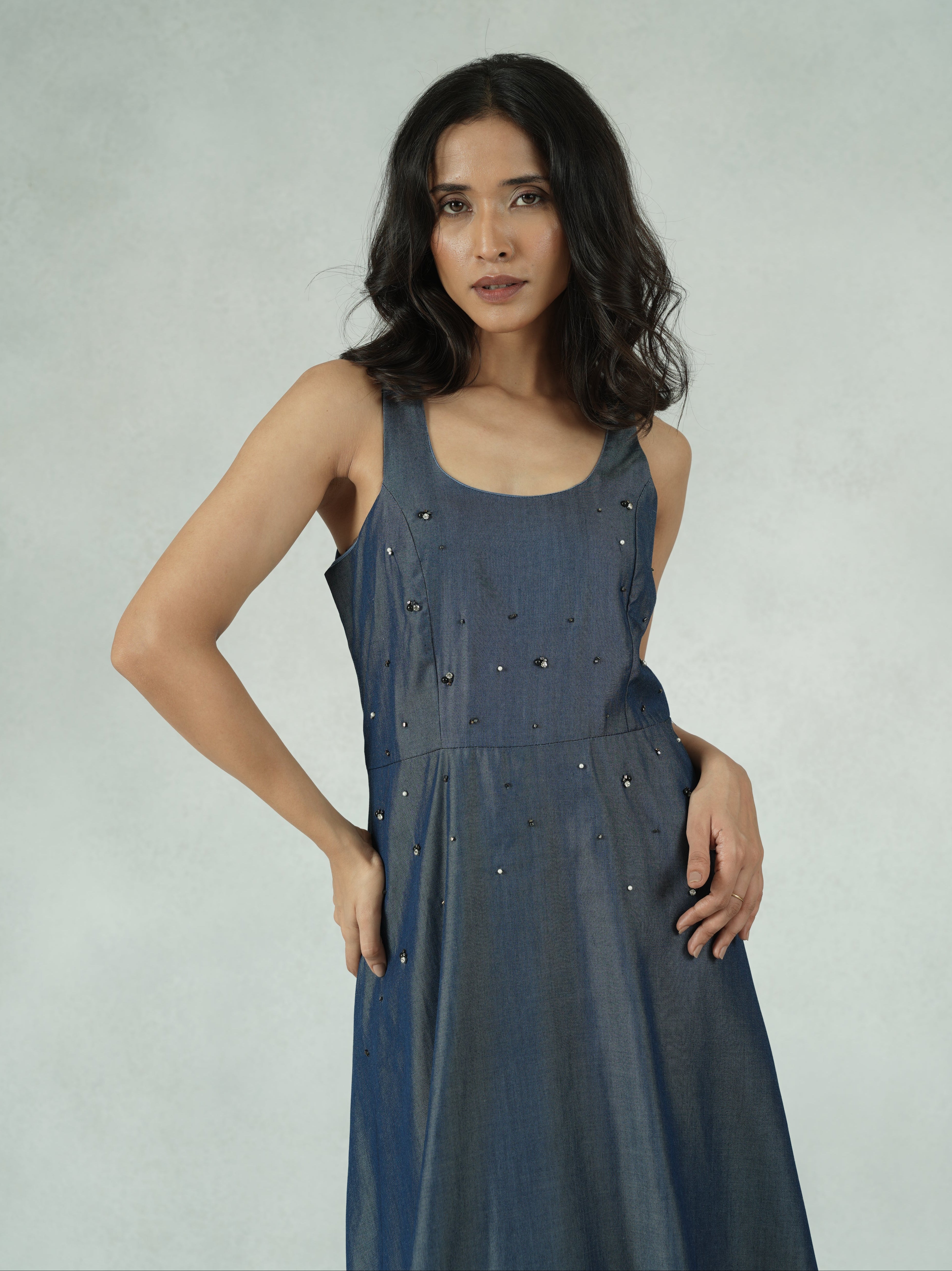 Tencel Bead-Embellished A-Line Dress – Maisie