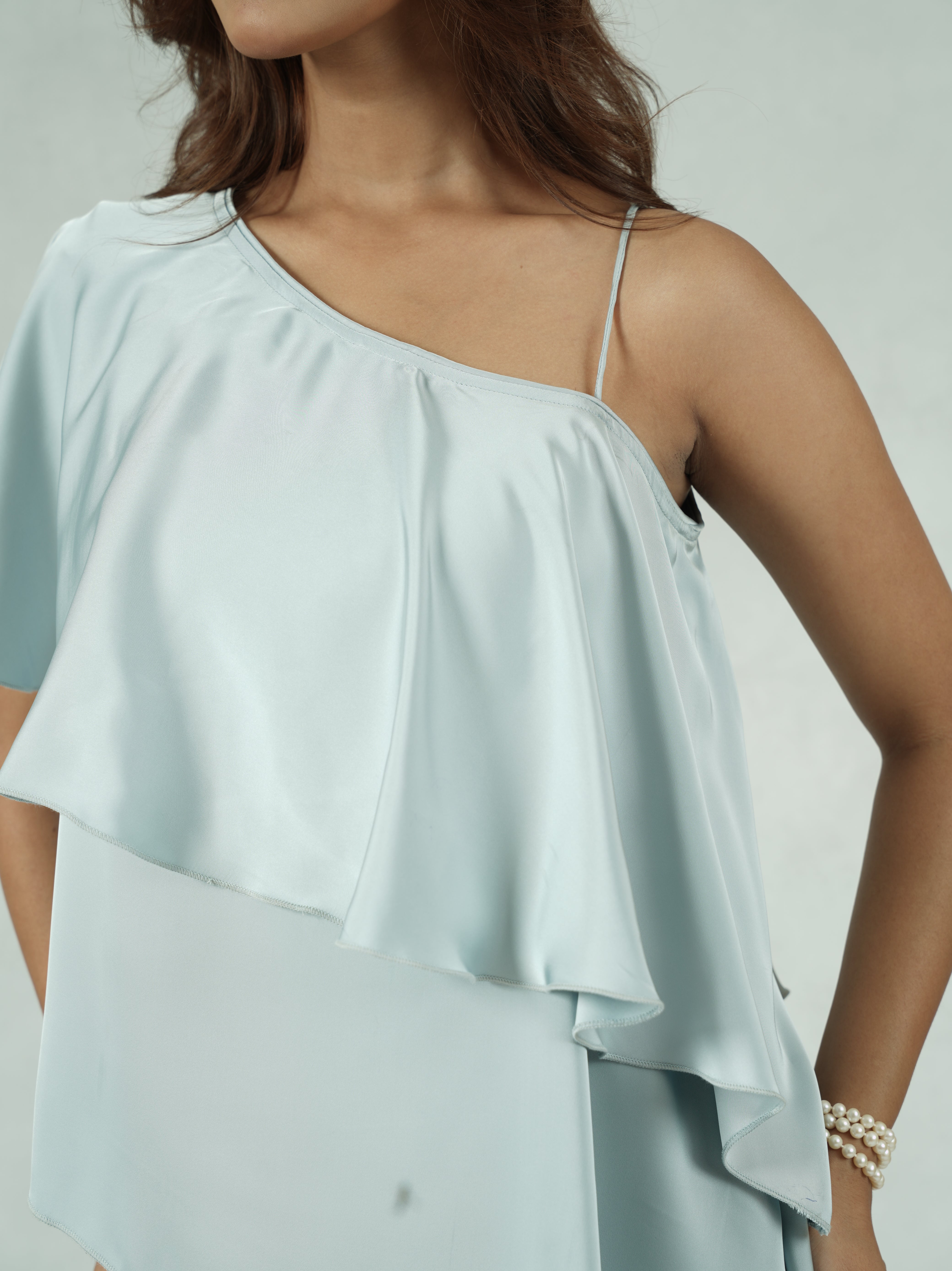 Asymmetrical One-Shoulder Satin Top