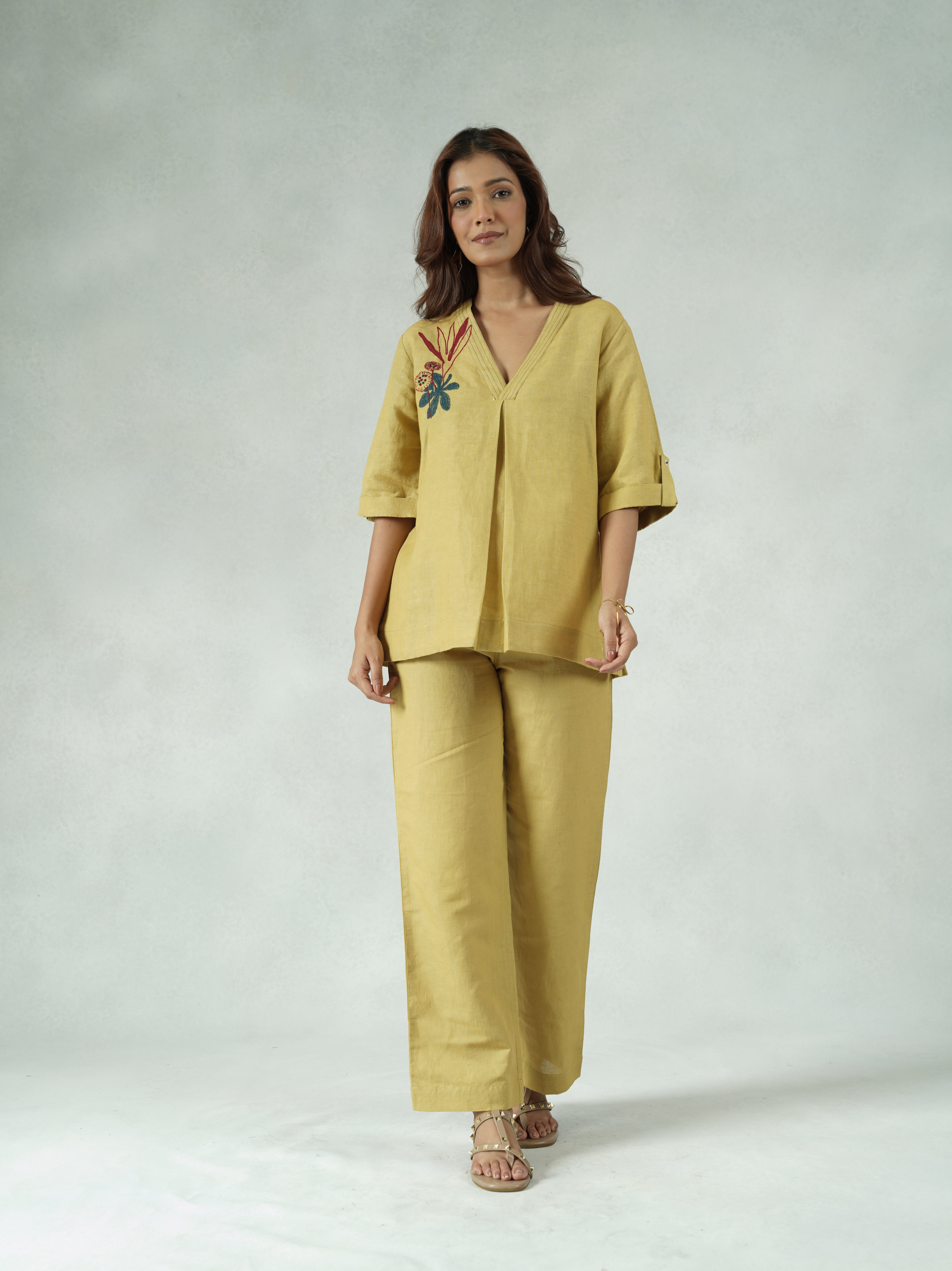 Botanical Embroidered Linen Cotton Co-ord Set