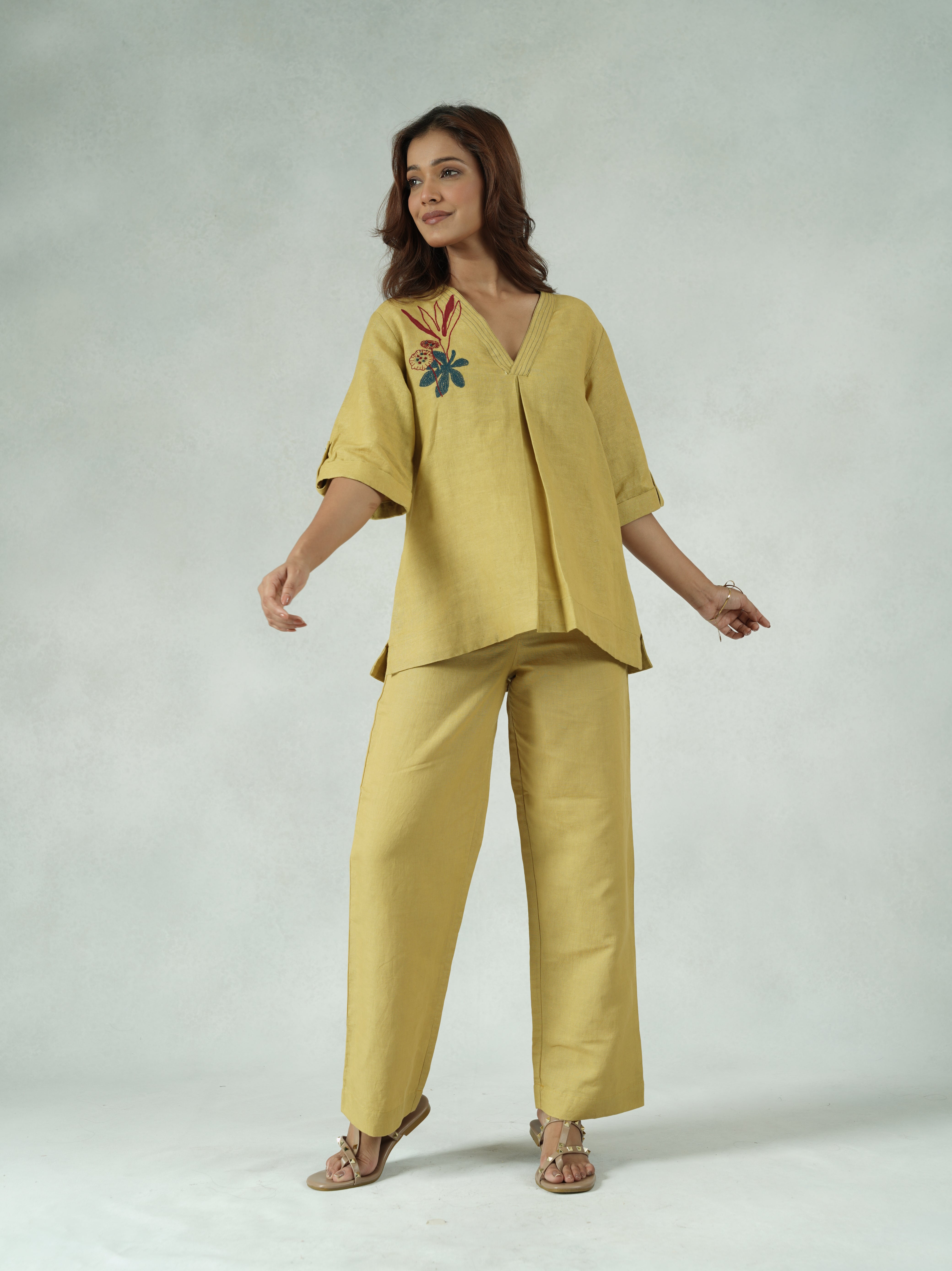 Botanical Embroidered Linen Cotton Co-ord Set