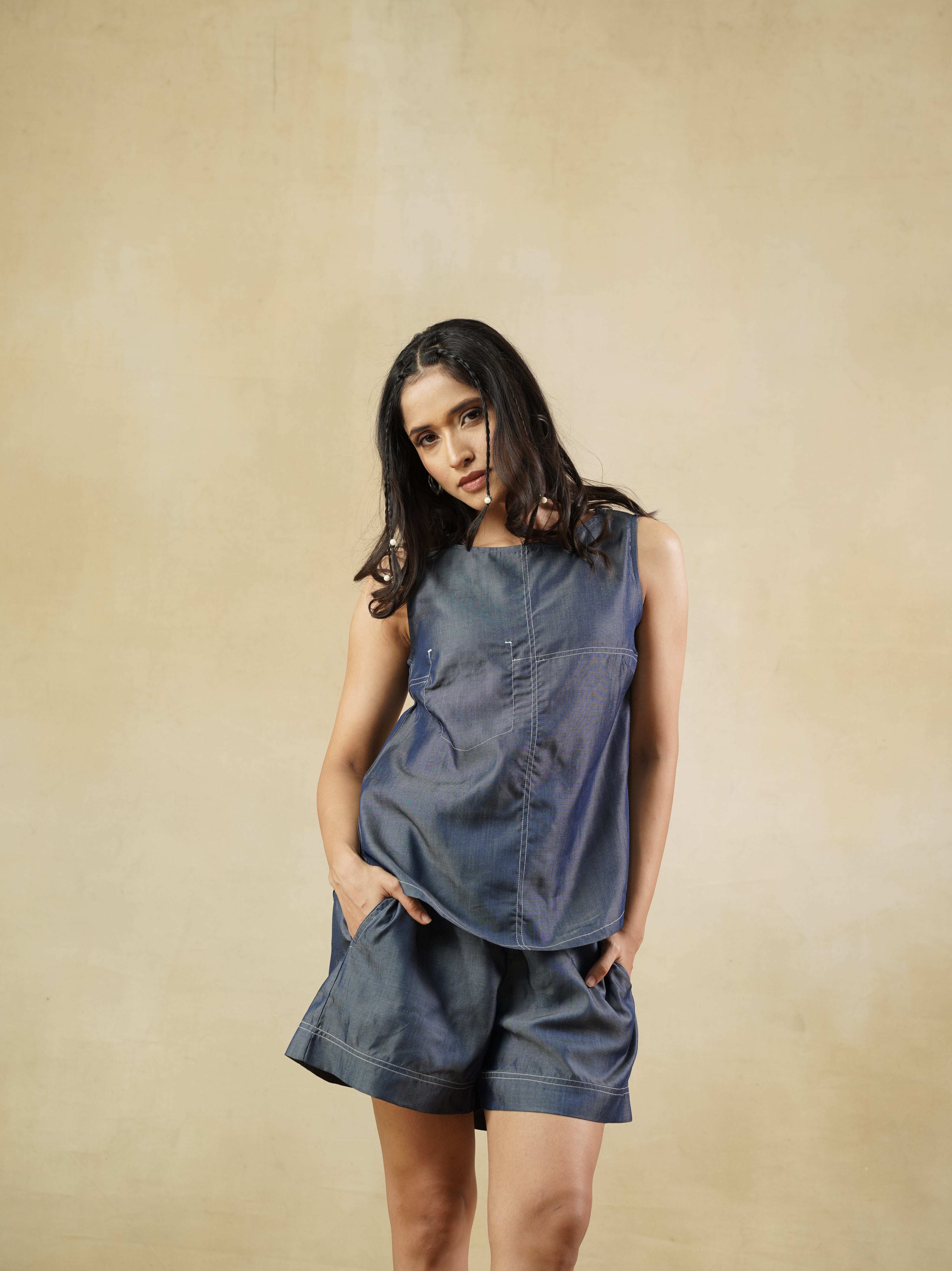 Women's Contrast Stitched Tencel Top