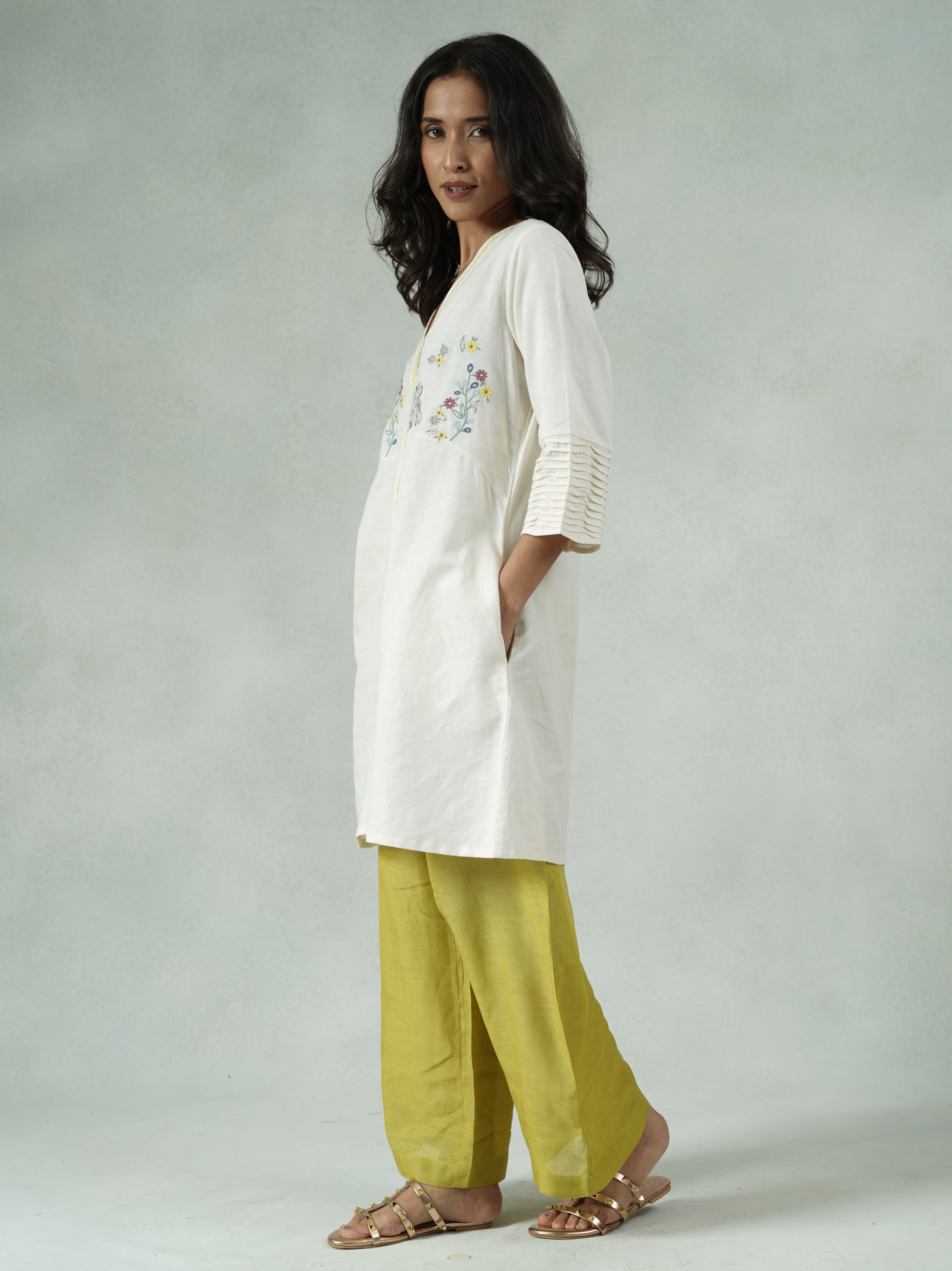 Cotton Linen Colorblock Kurta Pant Set – Aleya