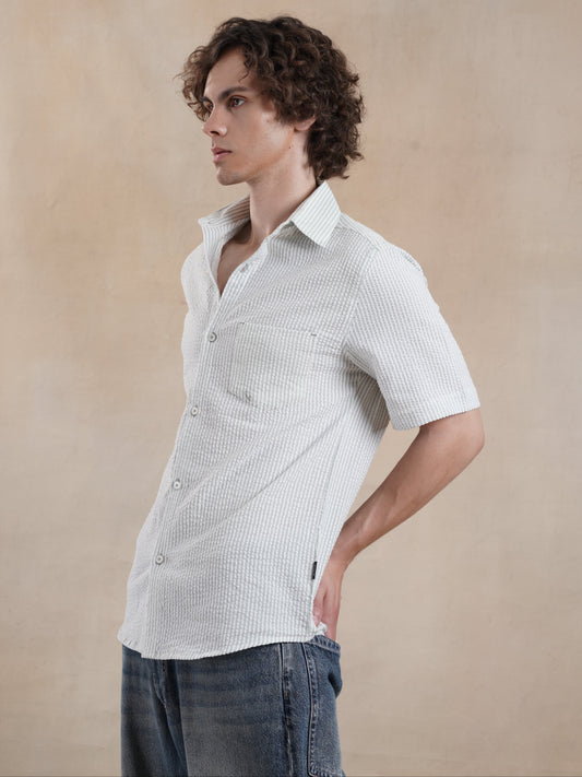 Men's Half Sleeve Seersucker Stripe Shirt