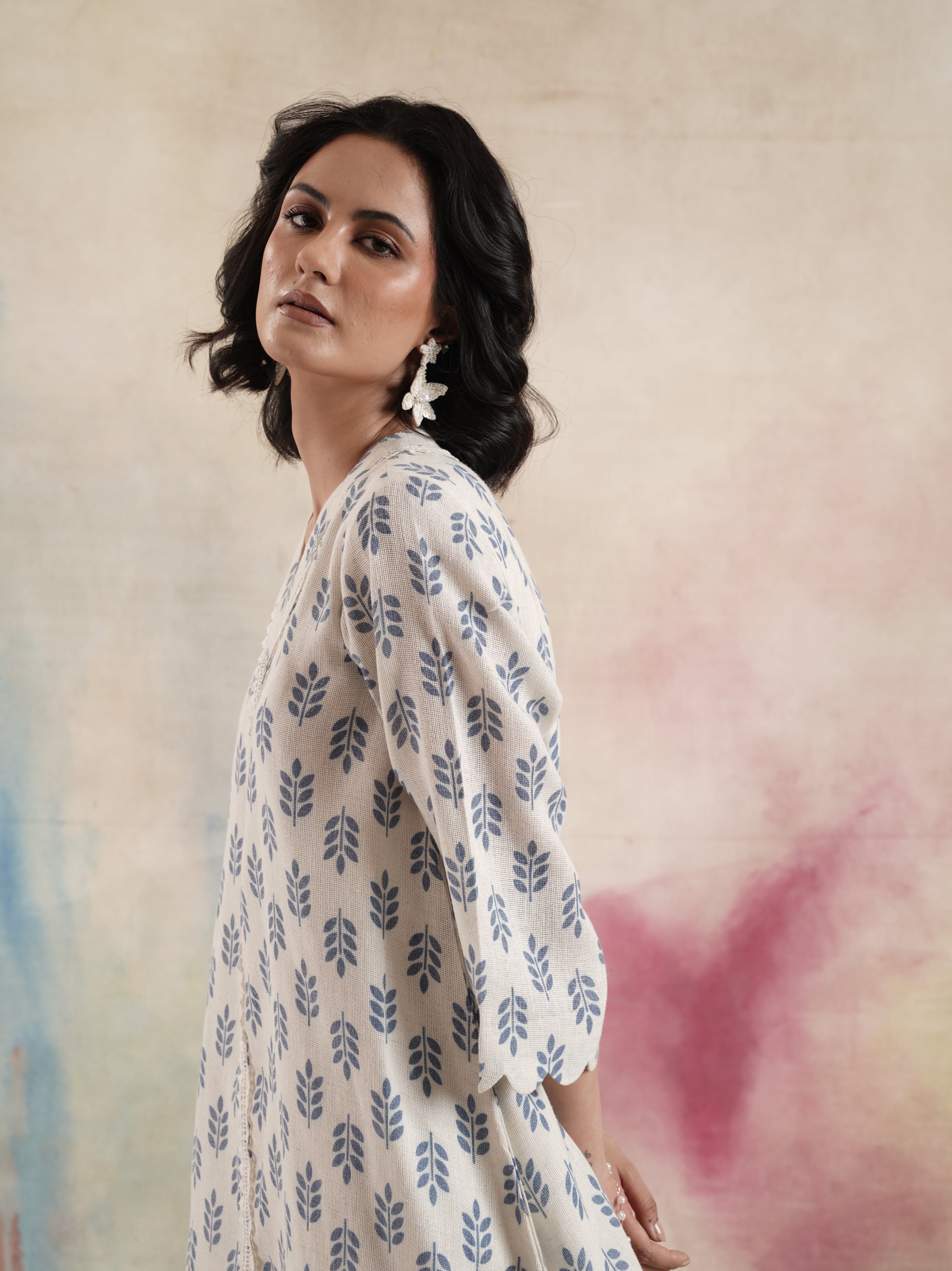Women's White Printed Kurta Set with 3/4th Sleeves