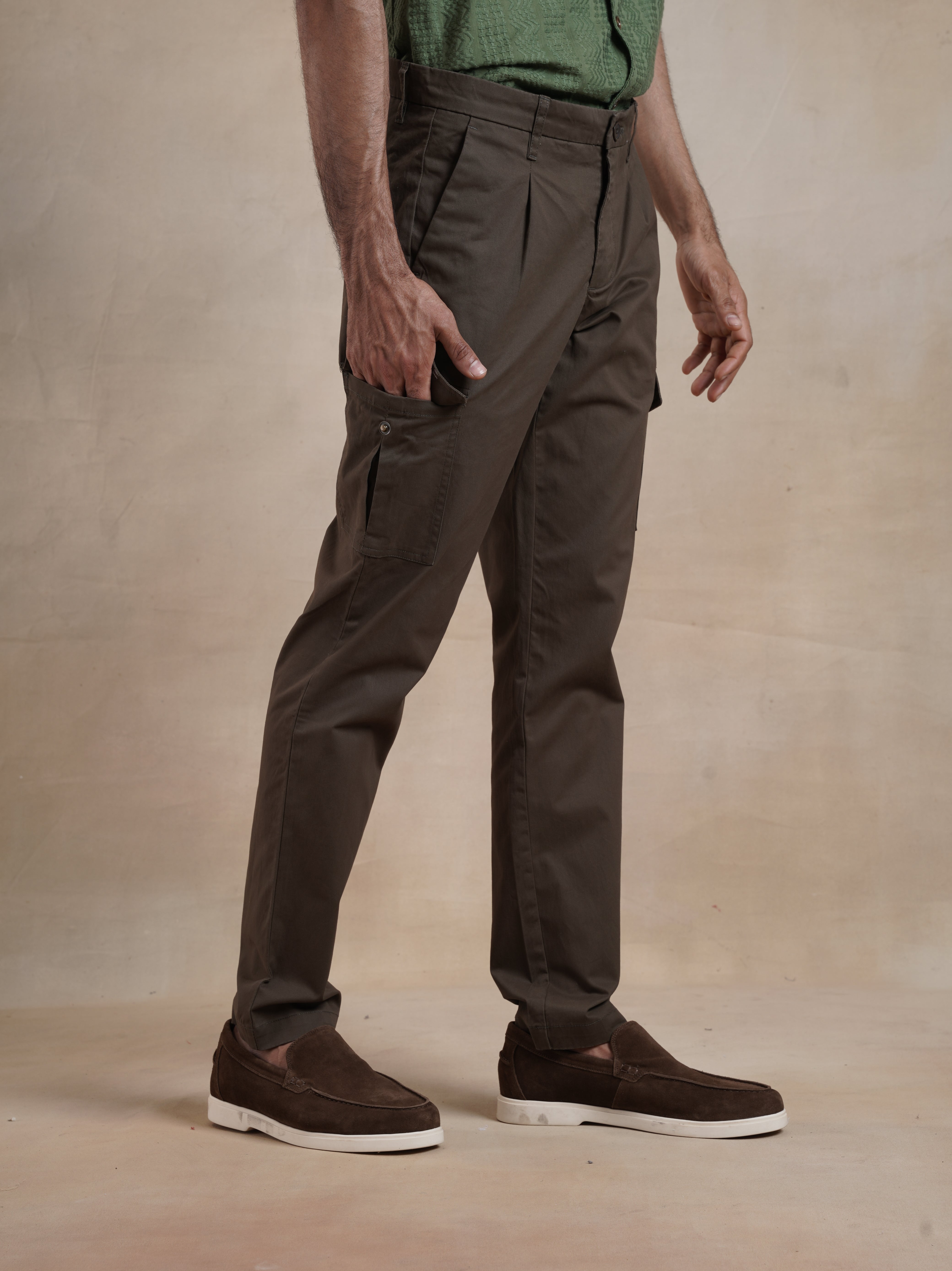 Men's Regular Fit Brown Cargos