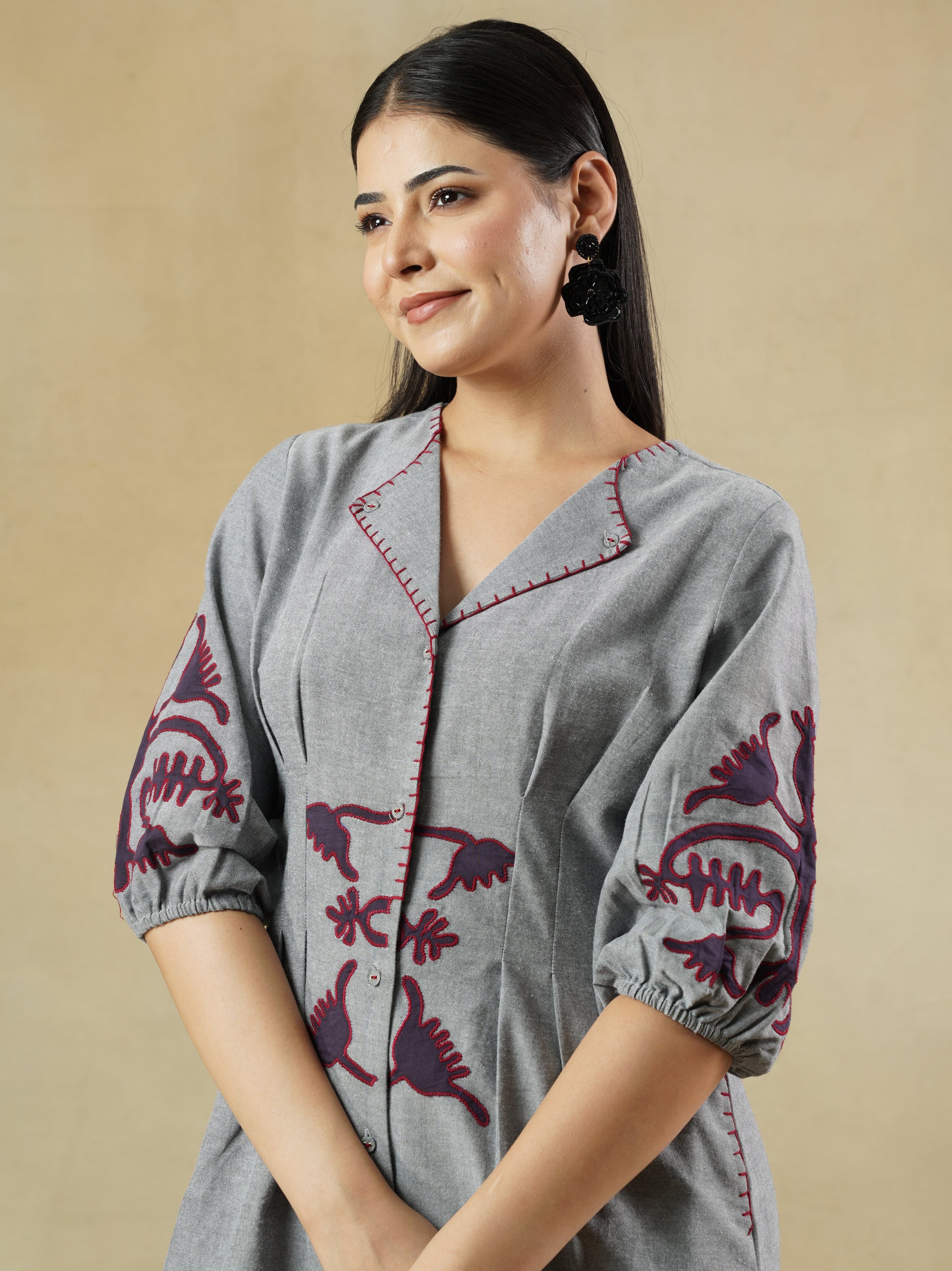 Handcrafted Appliqué Chambray Dress