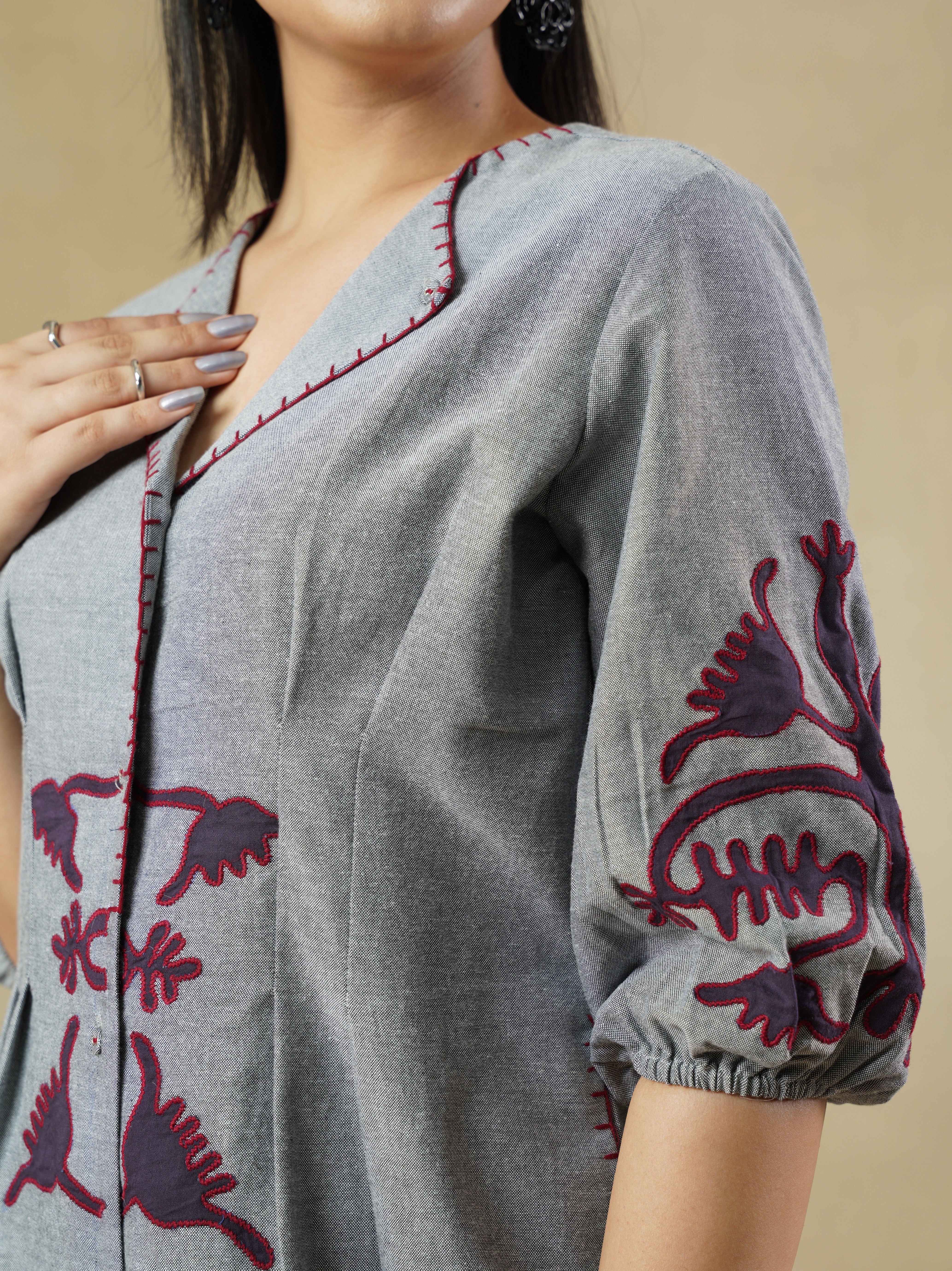 Handcrafted Appliqué Chambray Dress