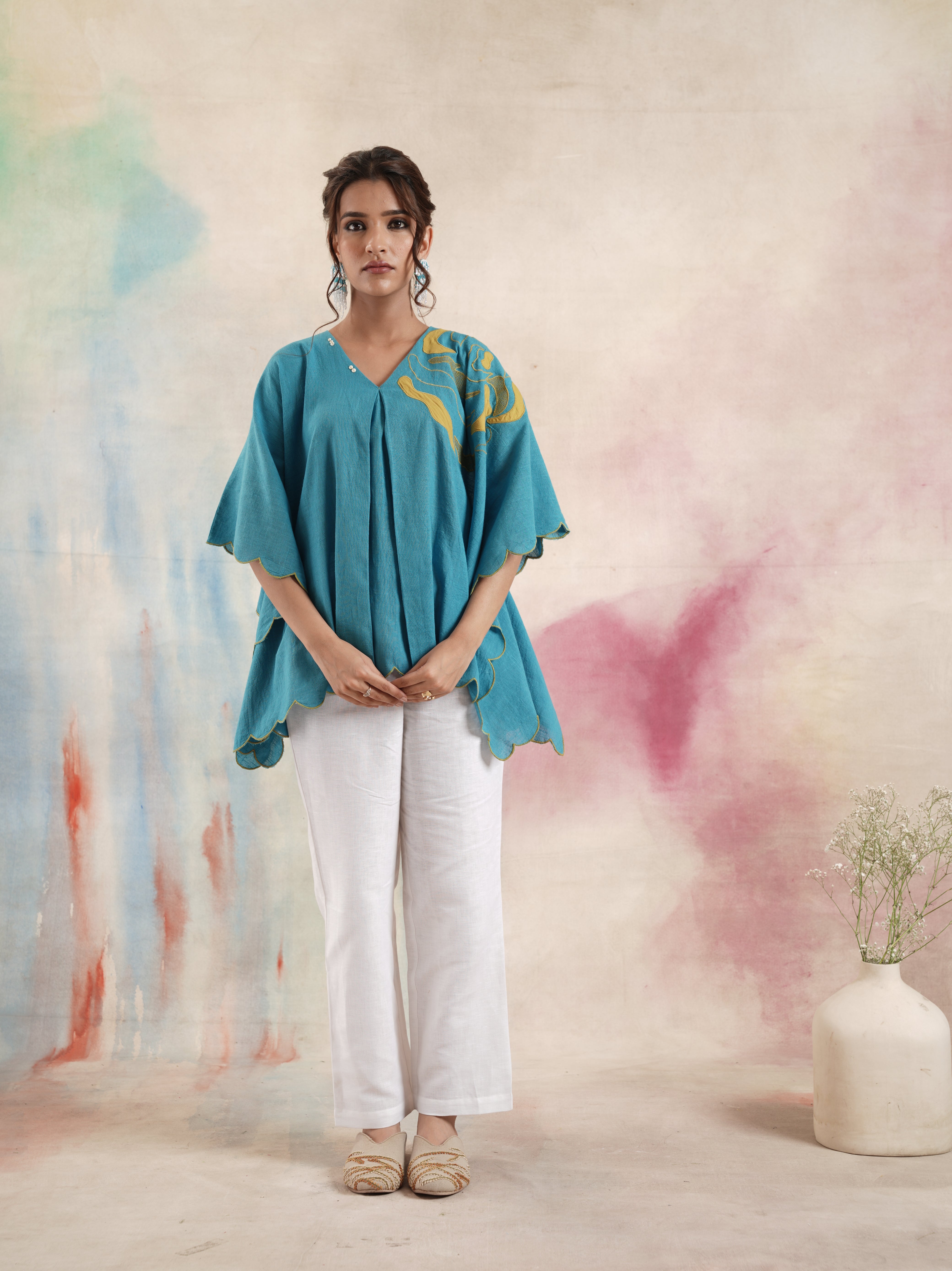 Women's Turqoise Pure Cotton Kaftan