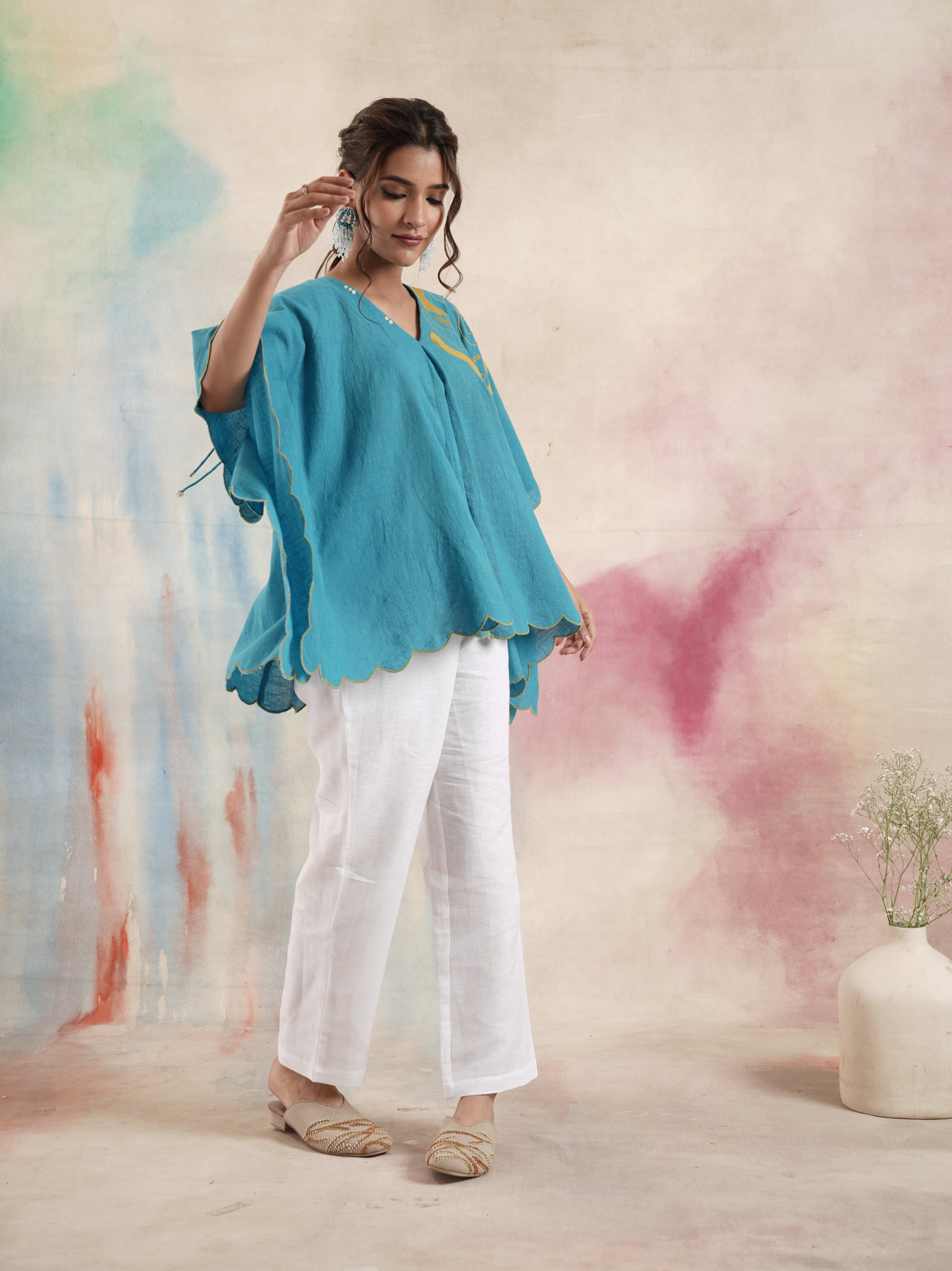 Women's Turqoise Pure Cotton Kaftan