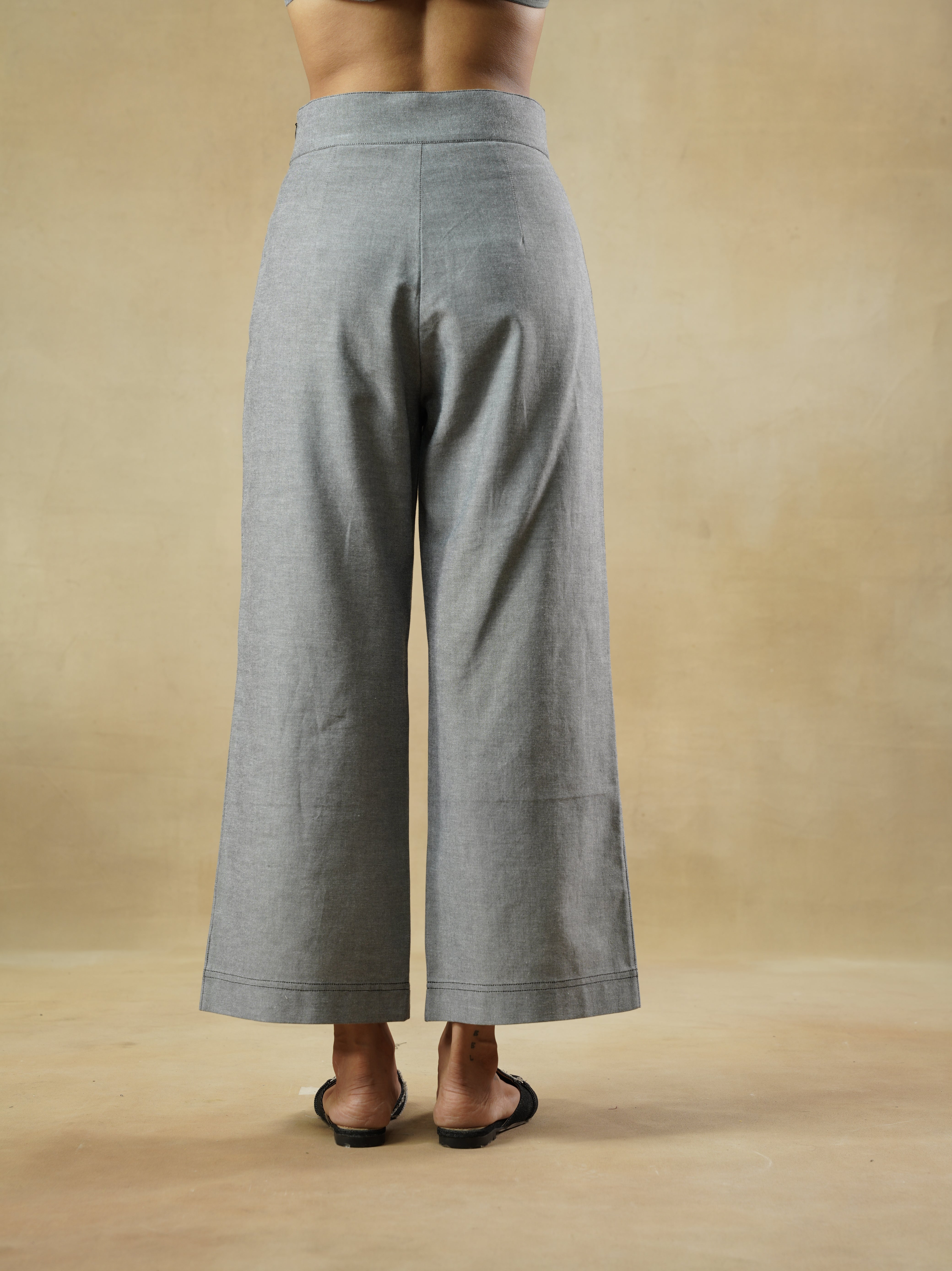Chambray Straight Fit Pants with Contrast Stitch