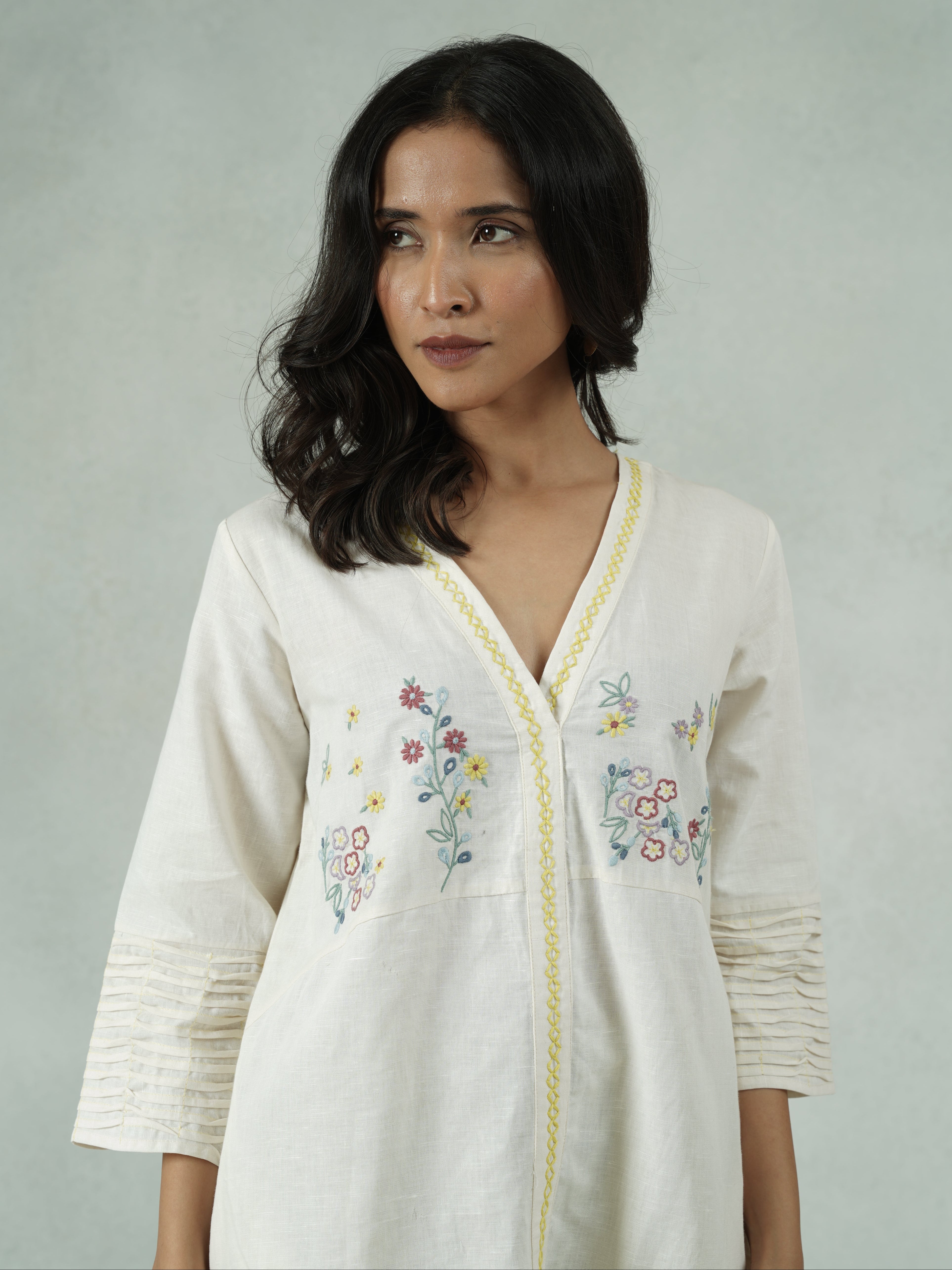 Cotton Linen Colorblock Kurta Pant Set – Aleya