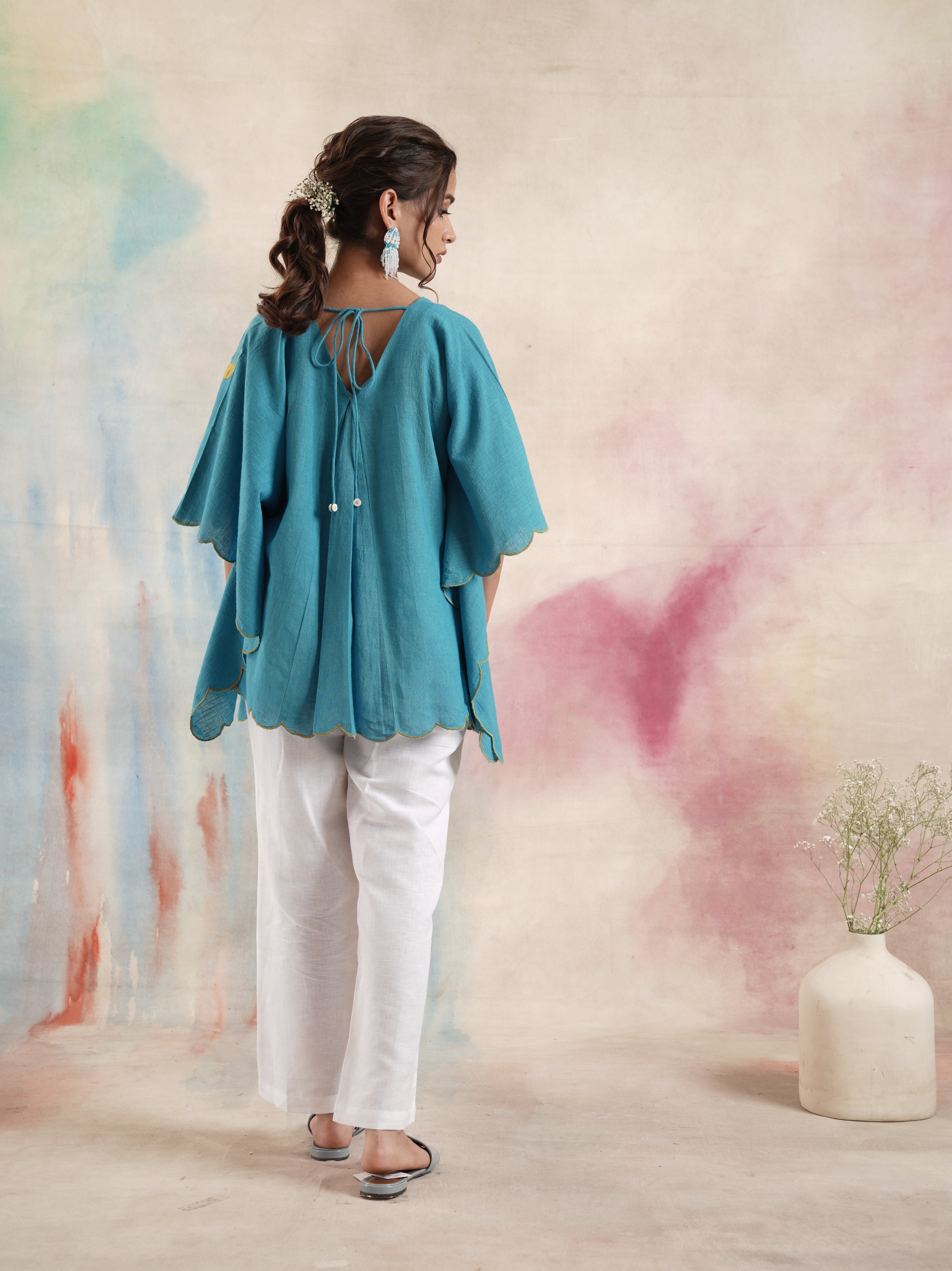 Women's Turqoise Pure Cotton Kaftan