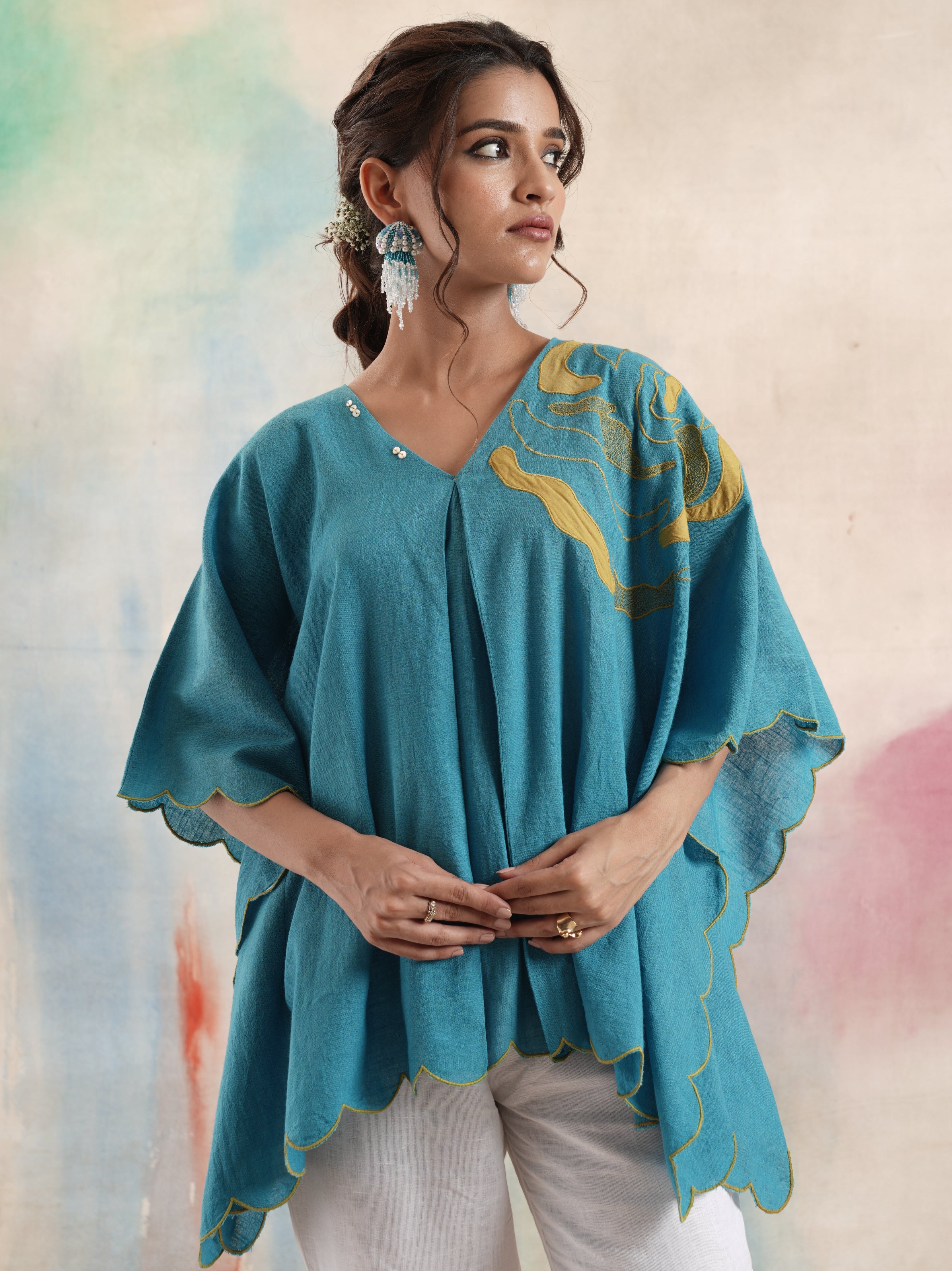 Women's Turqoise Pure Cotton Kaftan