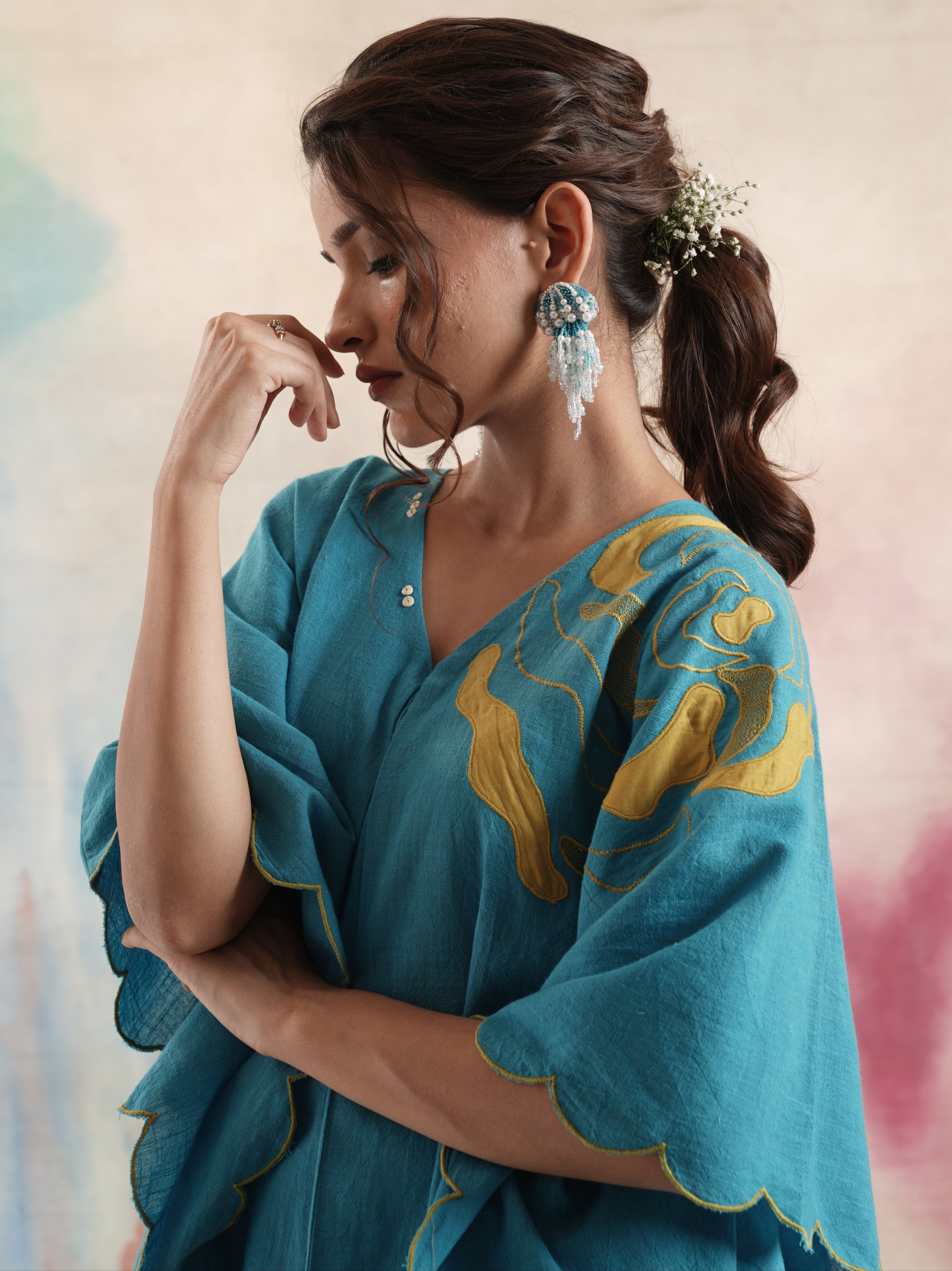 Women's Turqoise Pure Cotton Kaftan