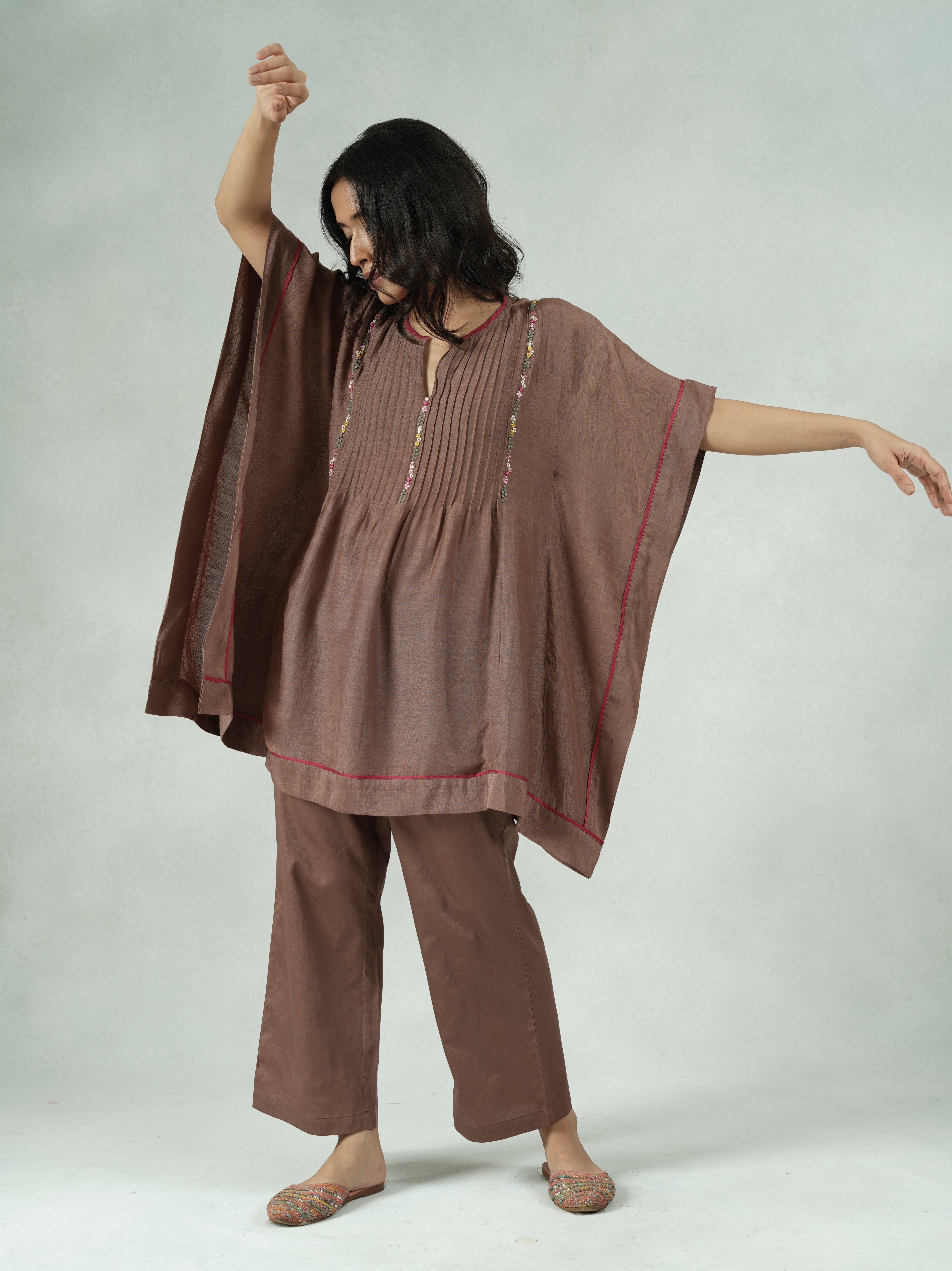 iscose Linen Hand-Embroidered Kaftan Co-ord Set – Jaya