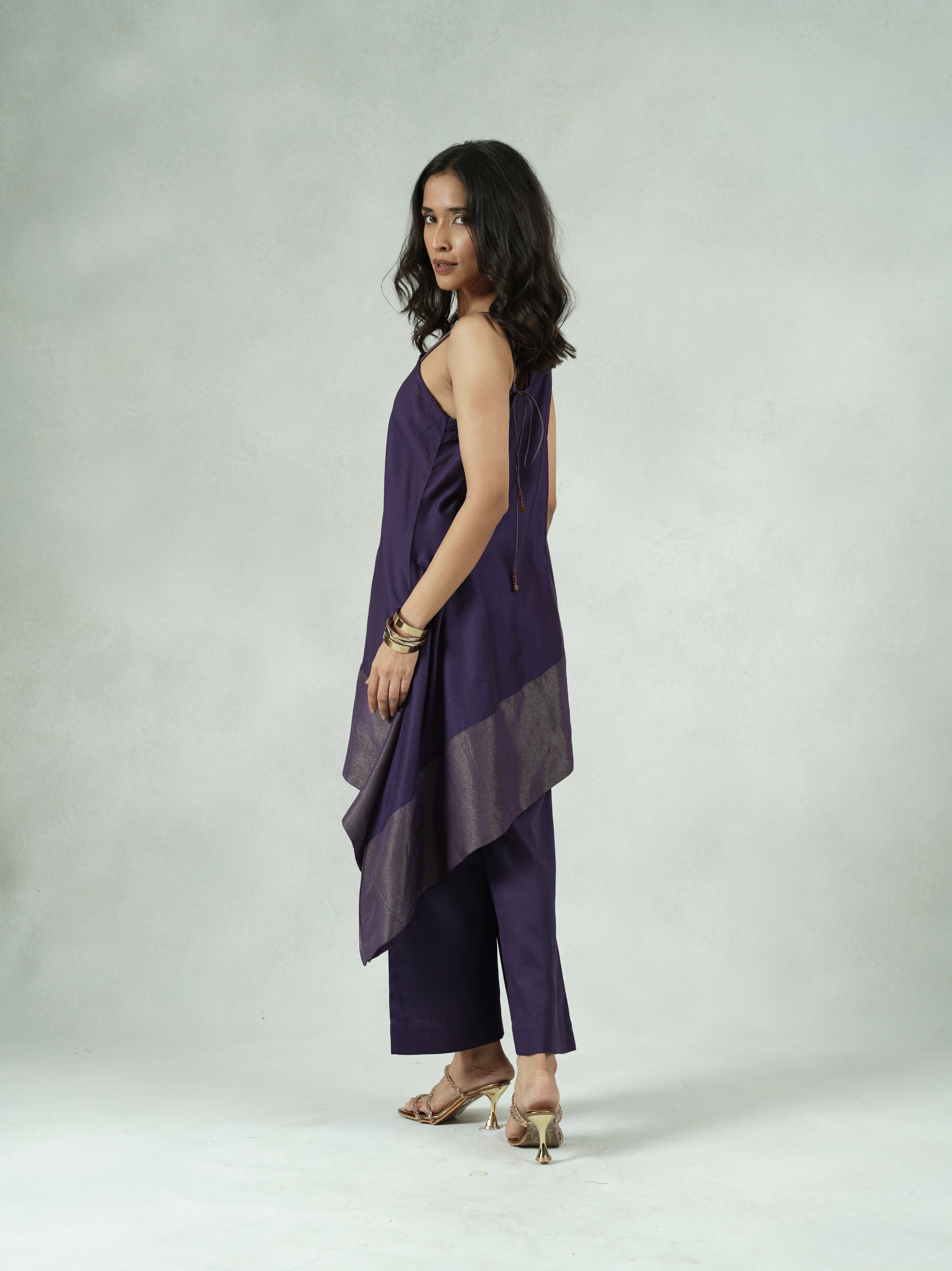 Purple Chanderi Co-ord Set with Asymmetric Hem