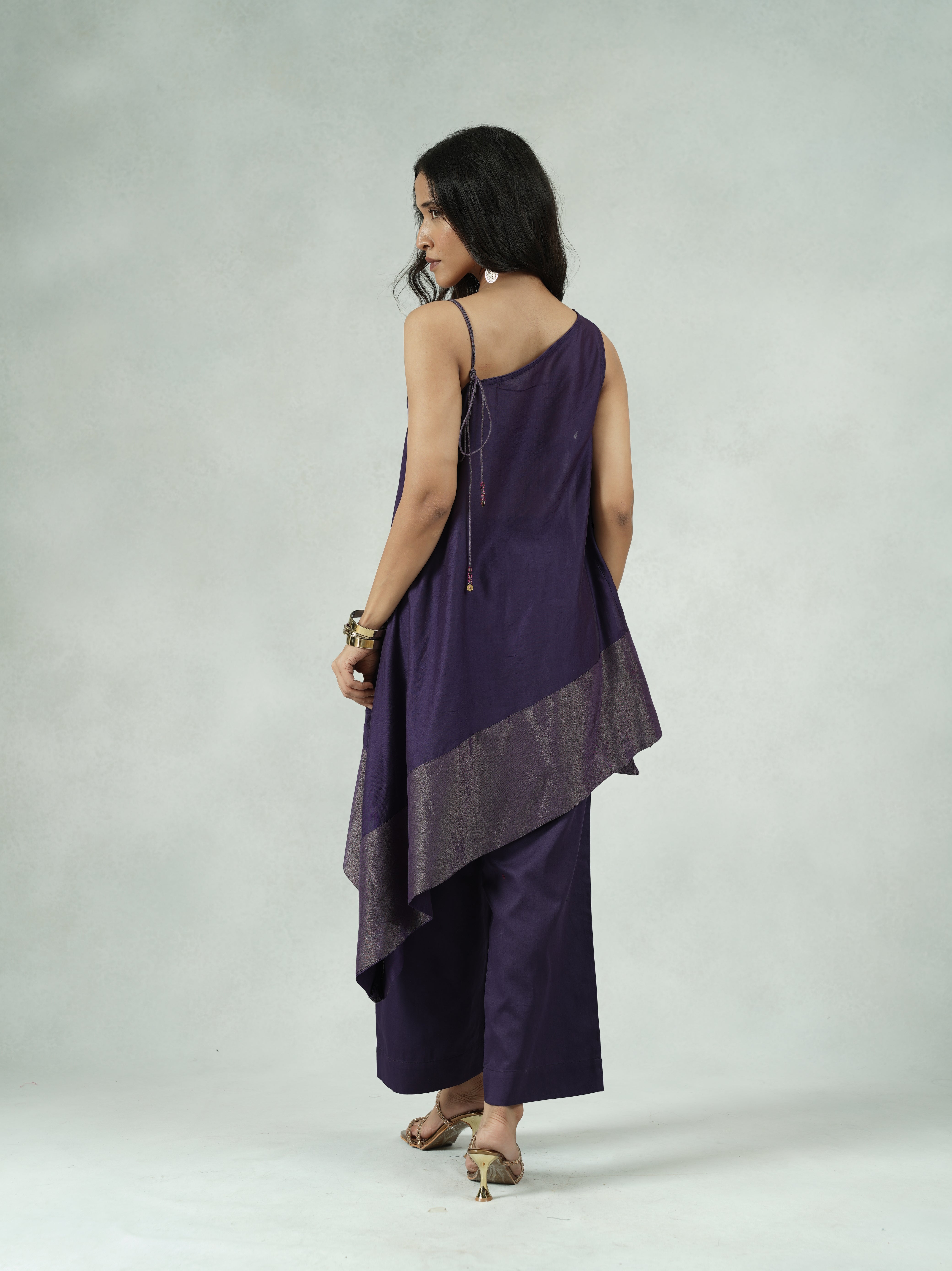 Purple Chanderi Co-ord Set with Asymmetric Hem