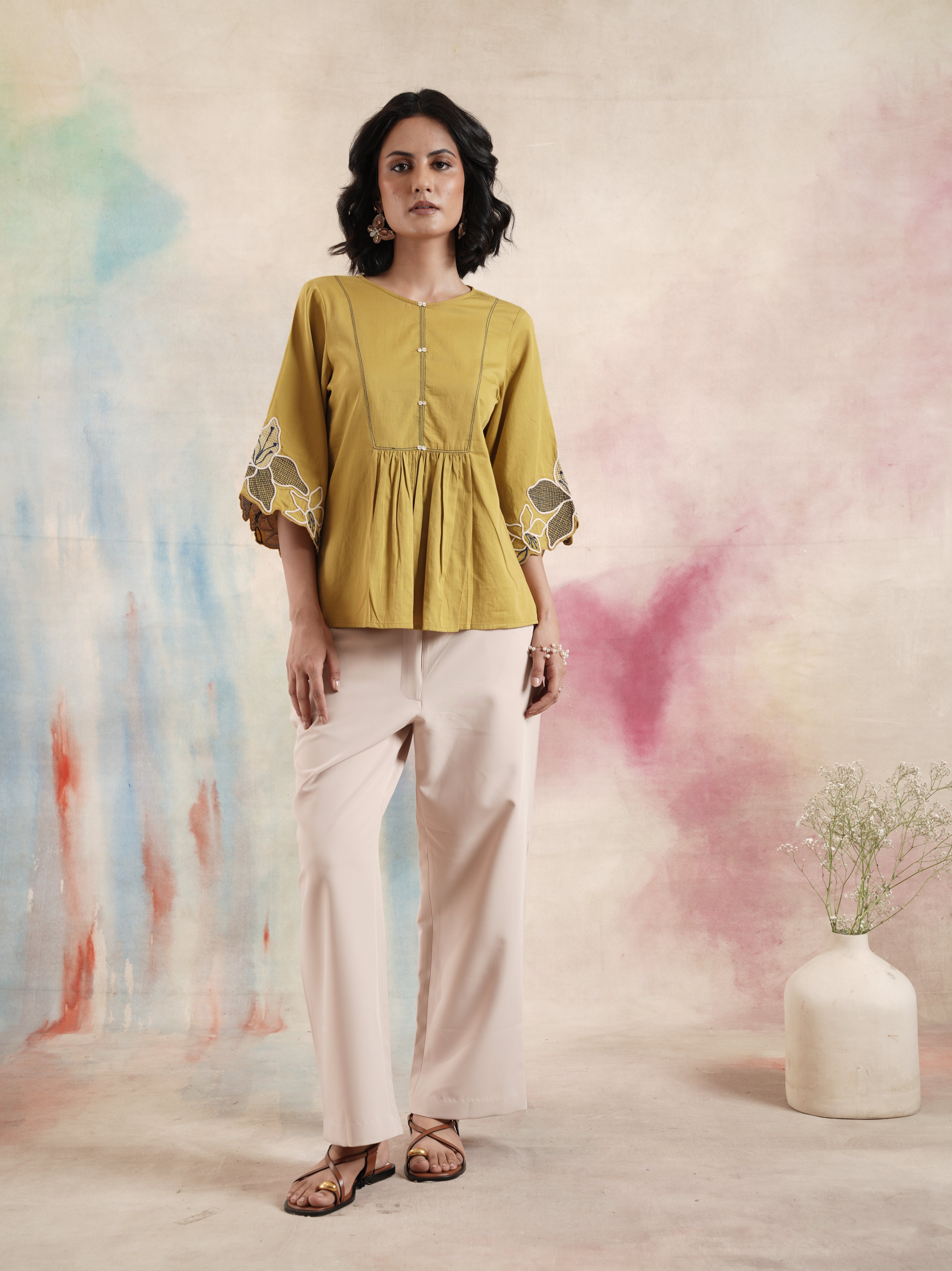 Women's Mustard Embroidered Tunic