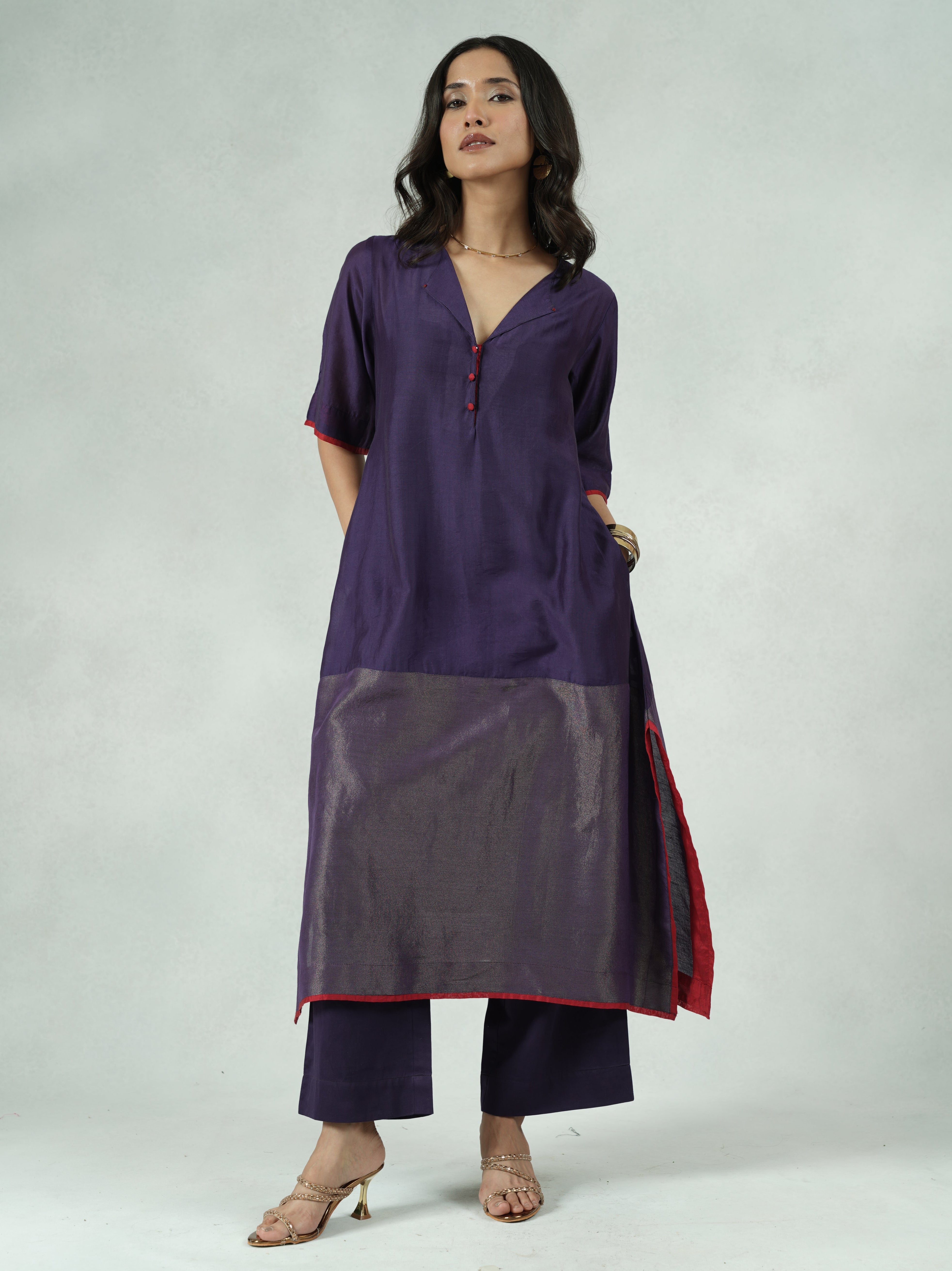 Chanderi Colorblocked Kurta Pant Set – Sonam