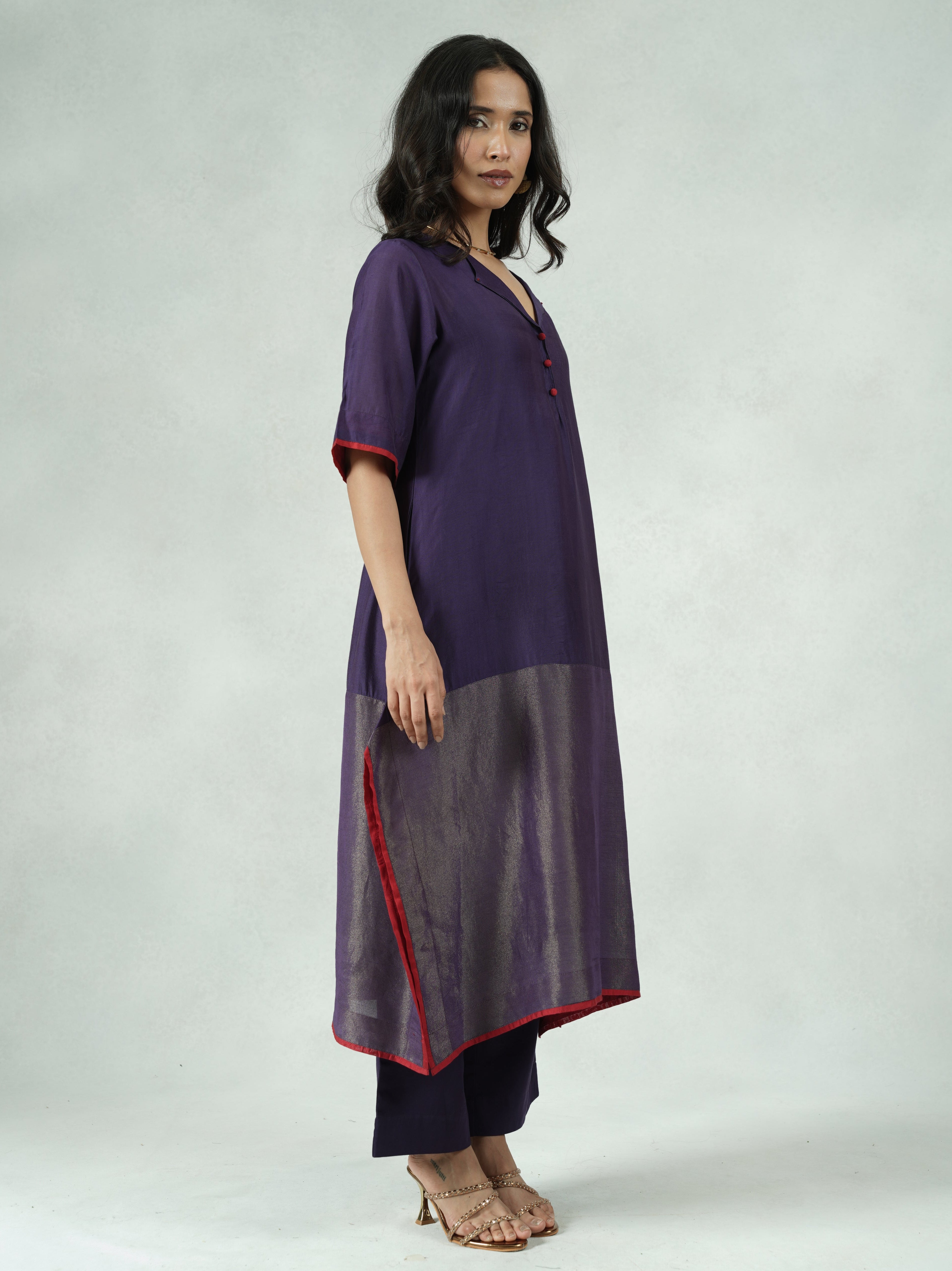 Chanderi Colorblocked Kurta Pant Set – Sonam