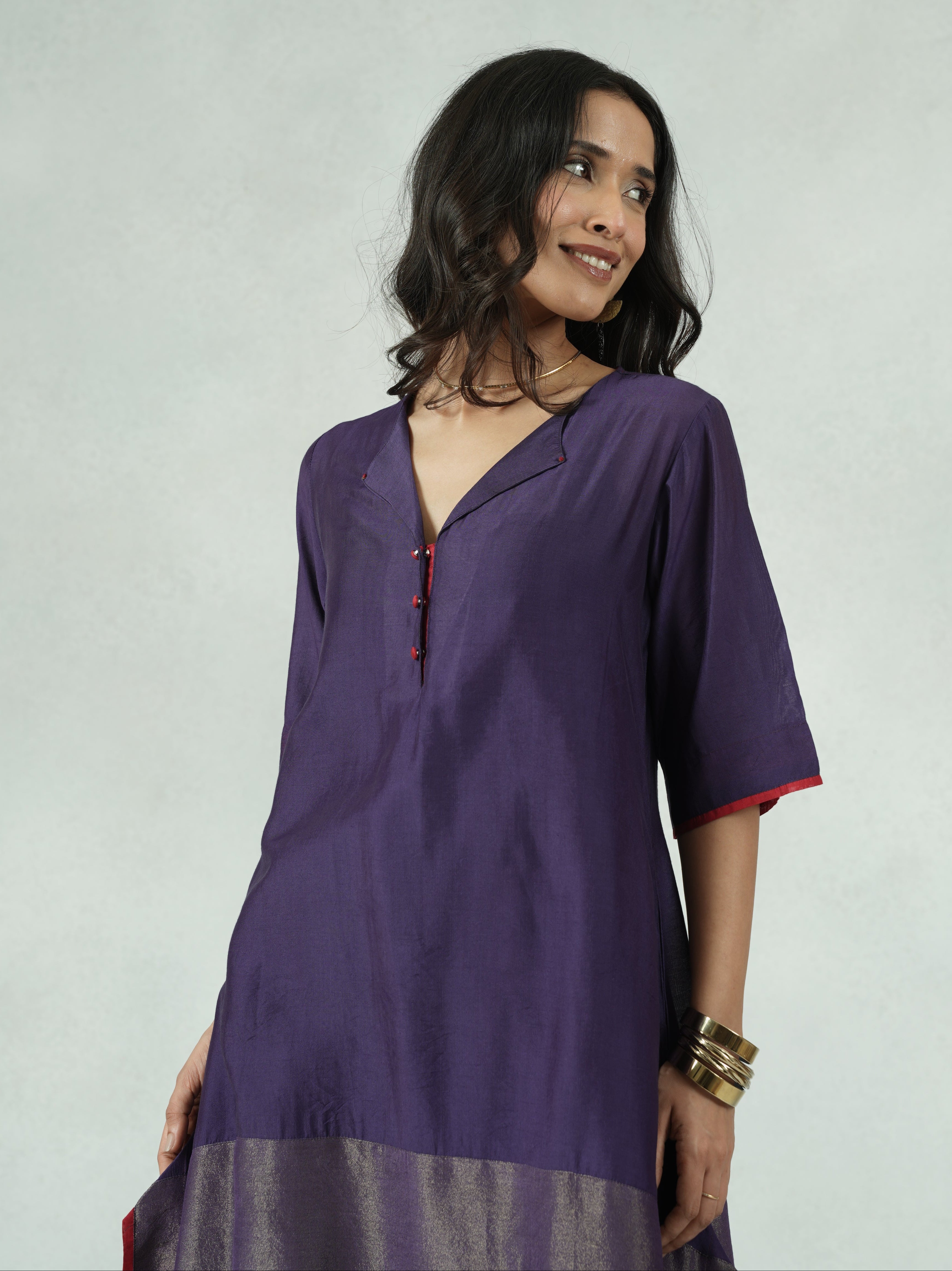 Chanderi Colorblocked Kurta Pant Set – Sonam