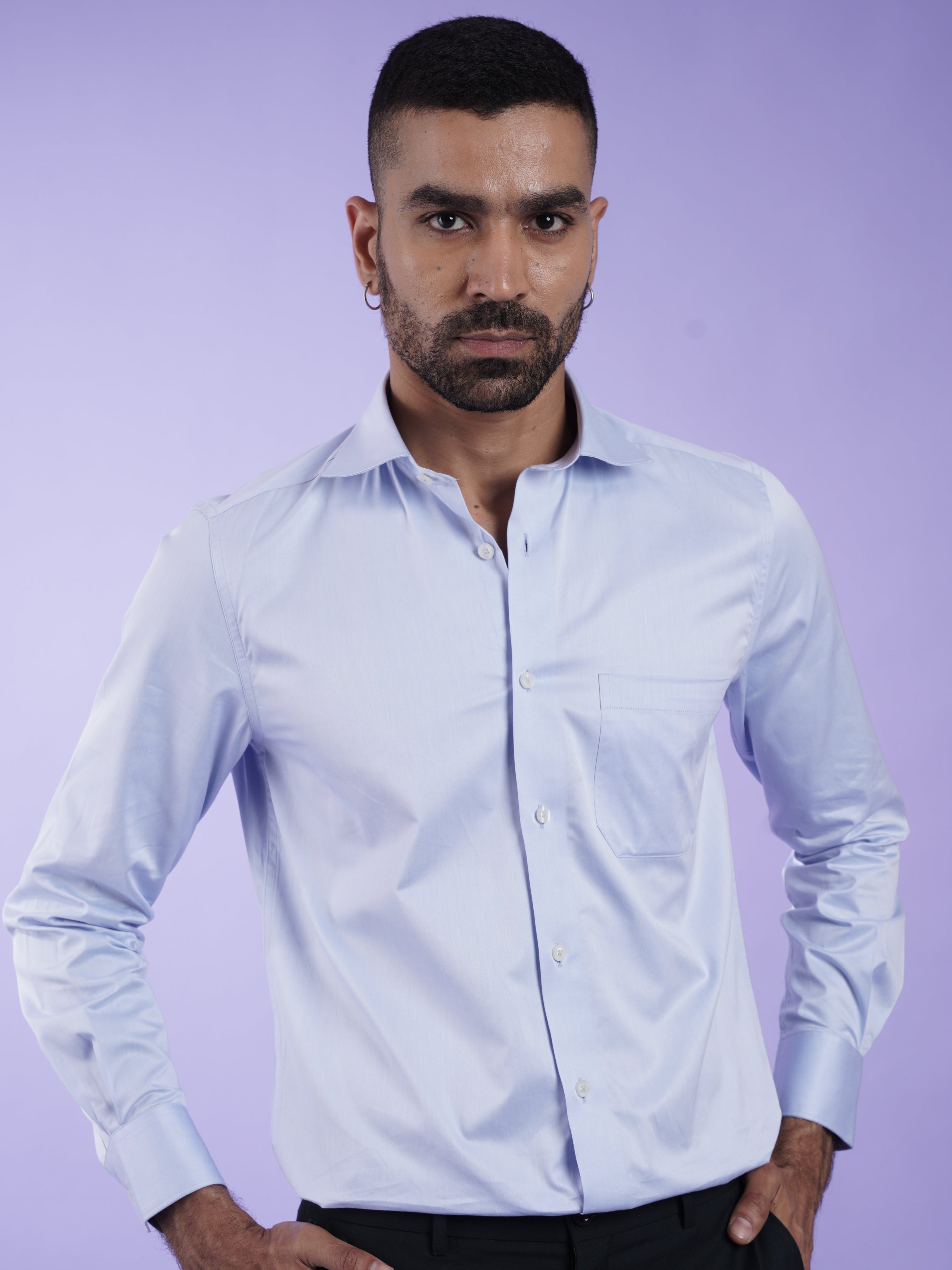 Men's Solid Blue Formal Full Sleeves Shirt