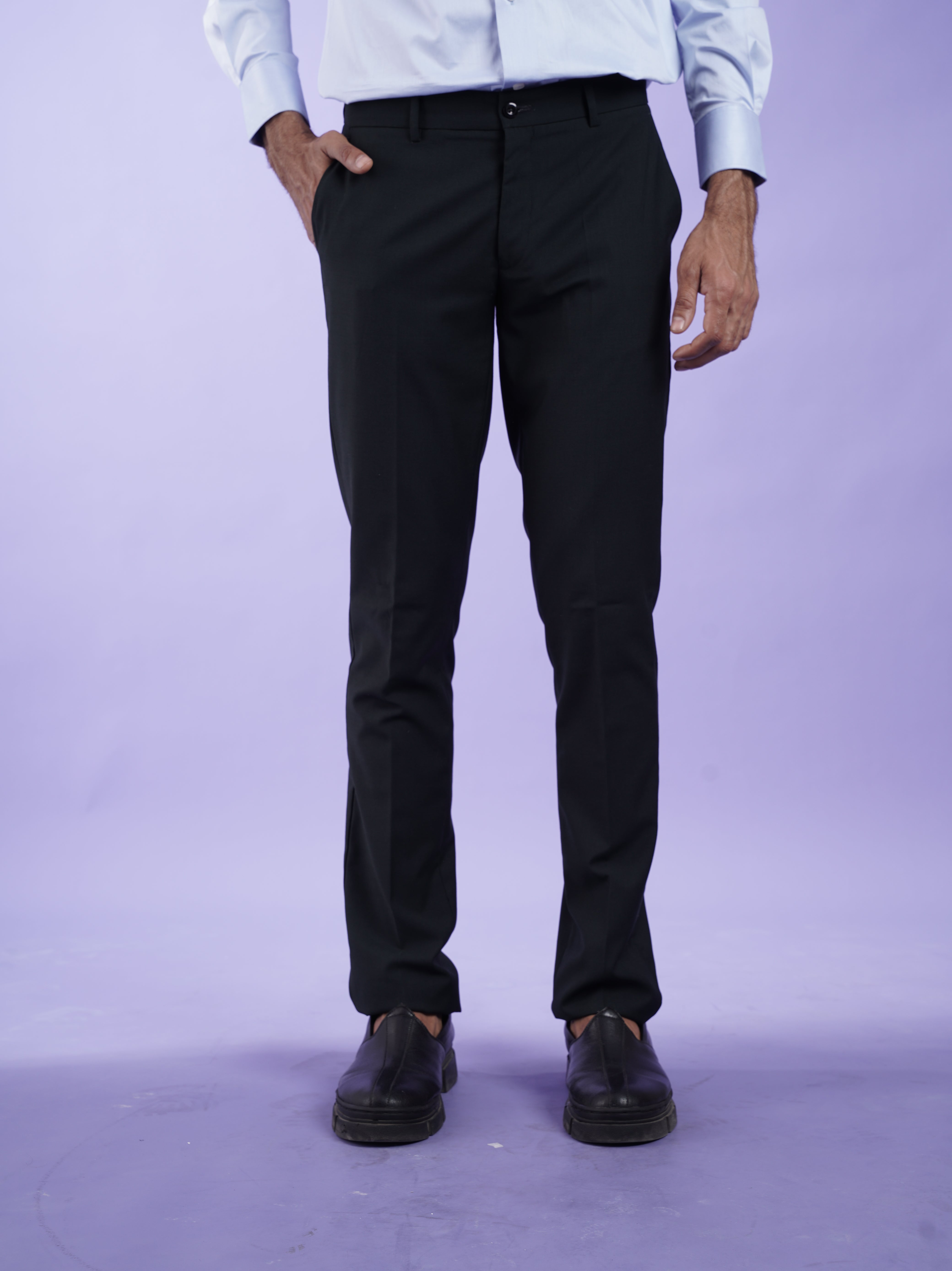 Men's Black Formal Pant with Taped Waistband