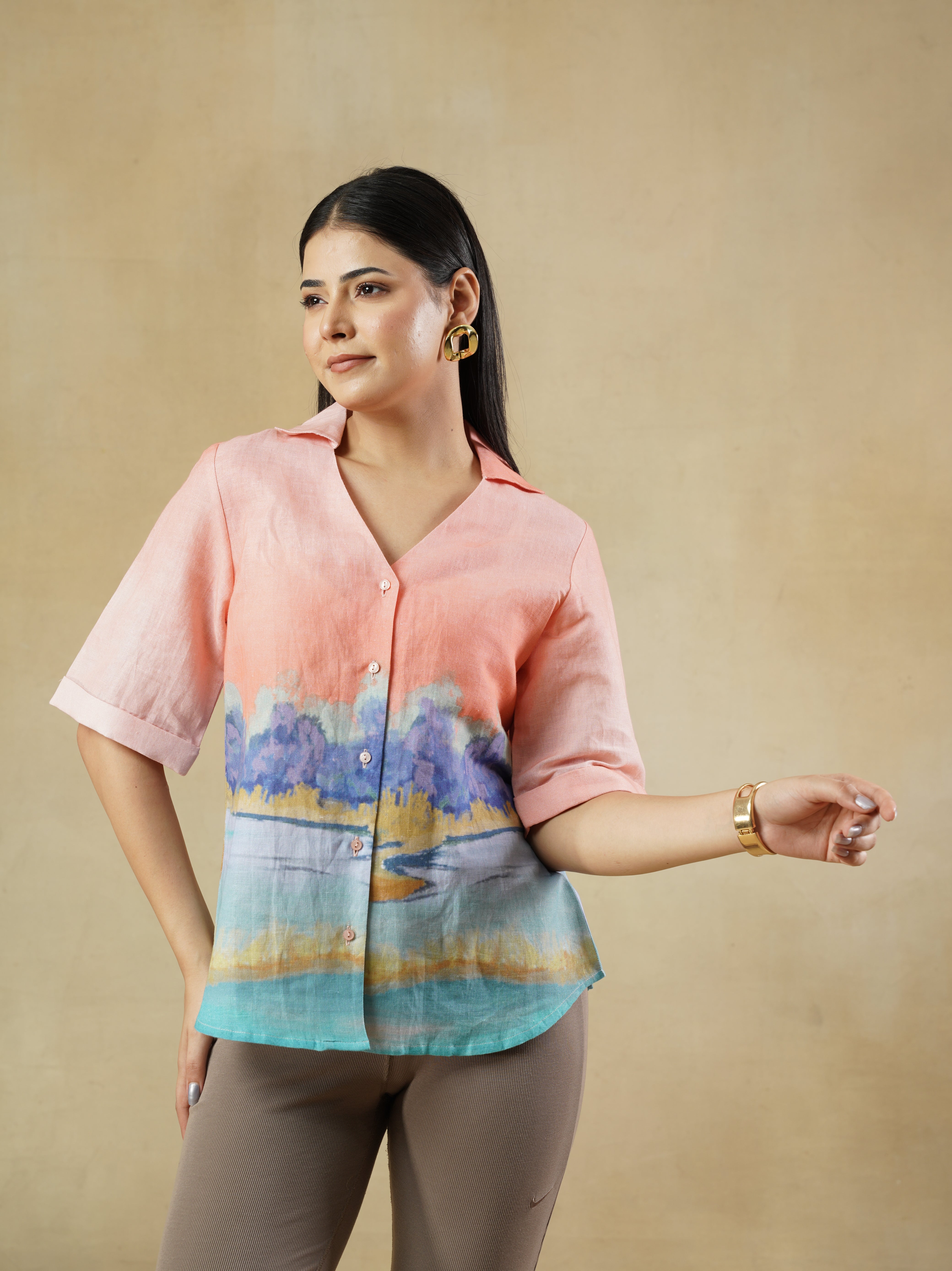 Women’s Multi-Print Linen Blend Shirt