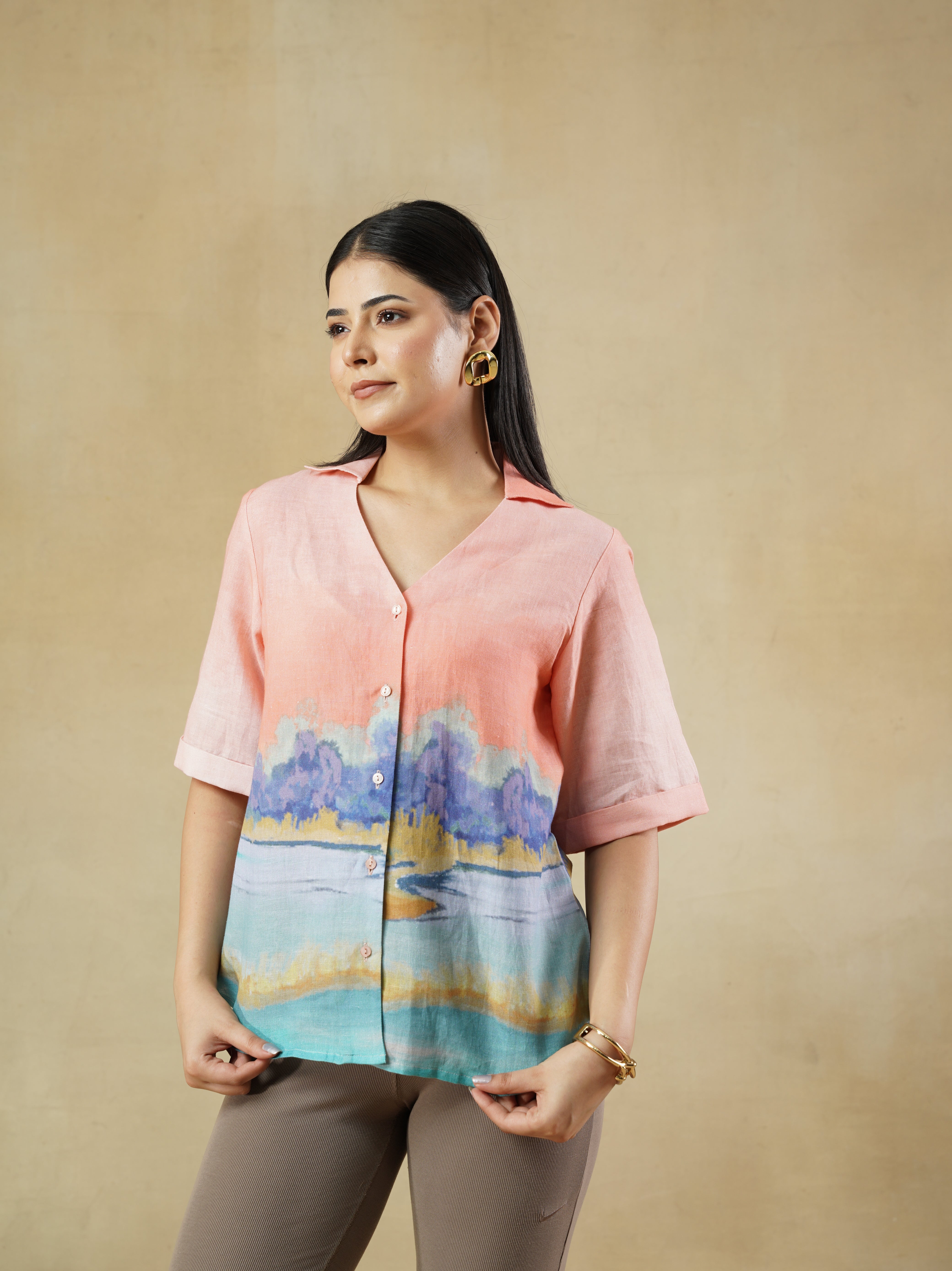 Women’s Multi-Print Linen Blend Shirt