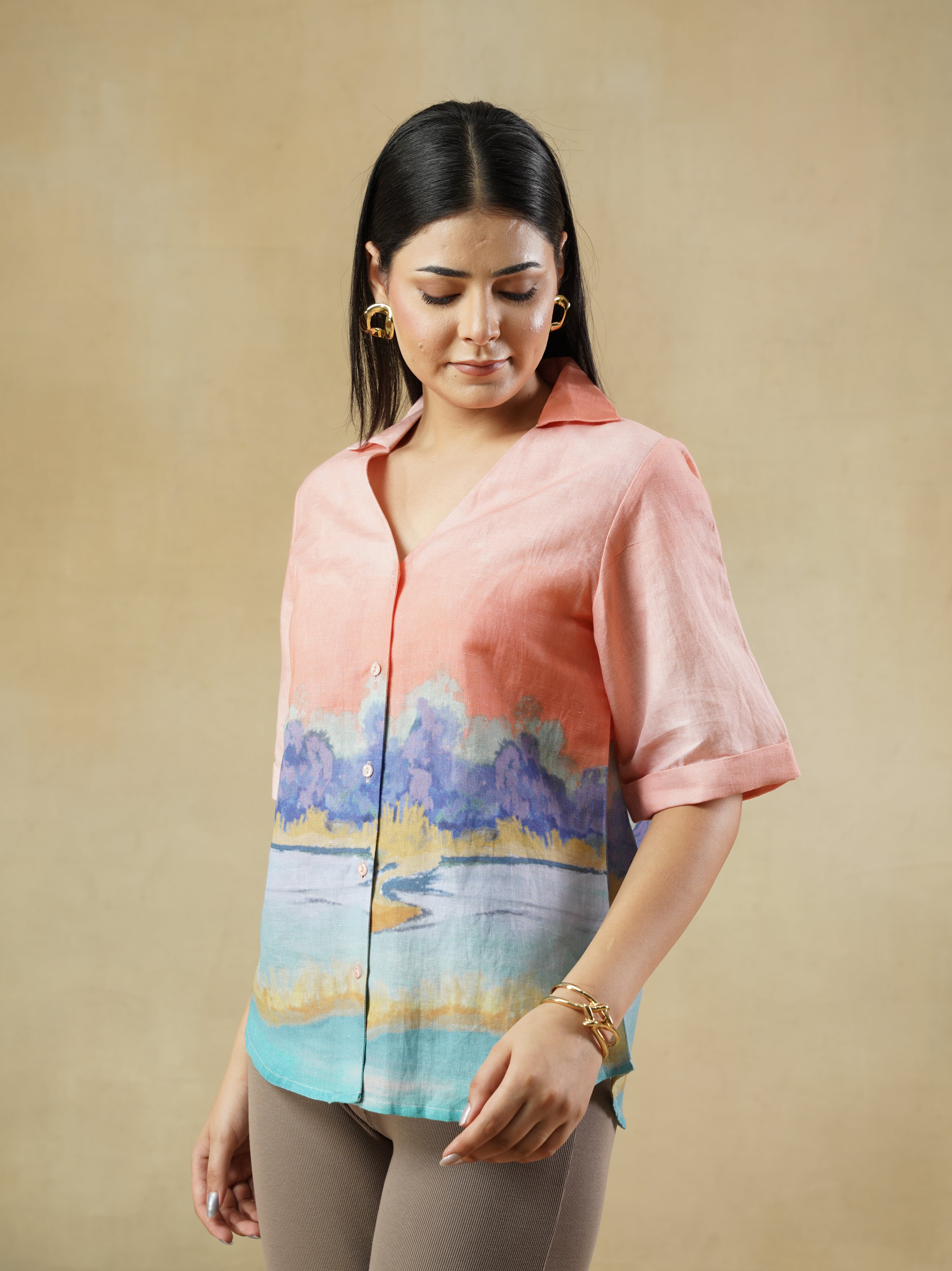 Women’s Multi-Print Linen Blend Shirt
