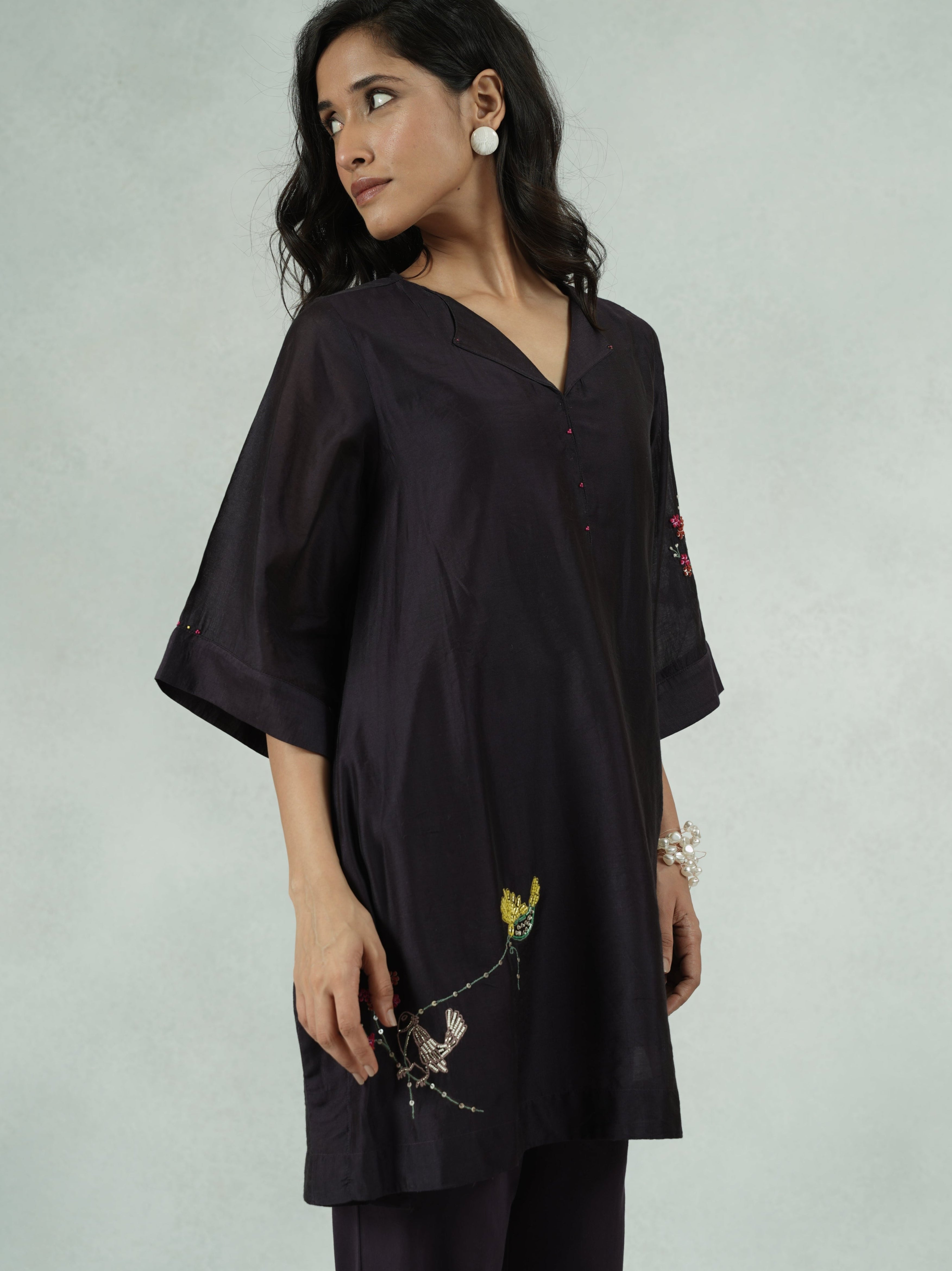 Purple Chanderi Hand-Embroidered Co-ord Set