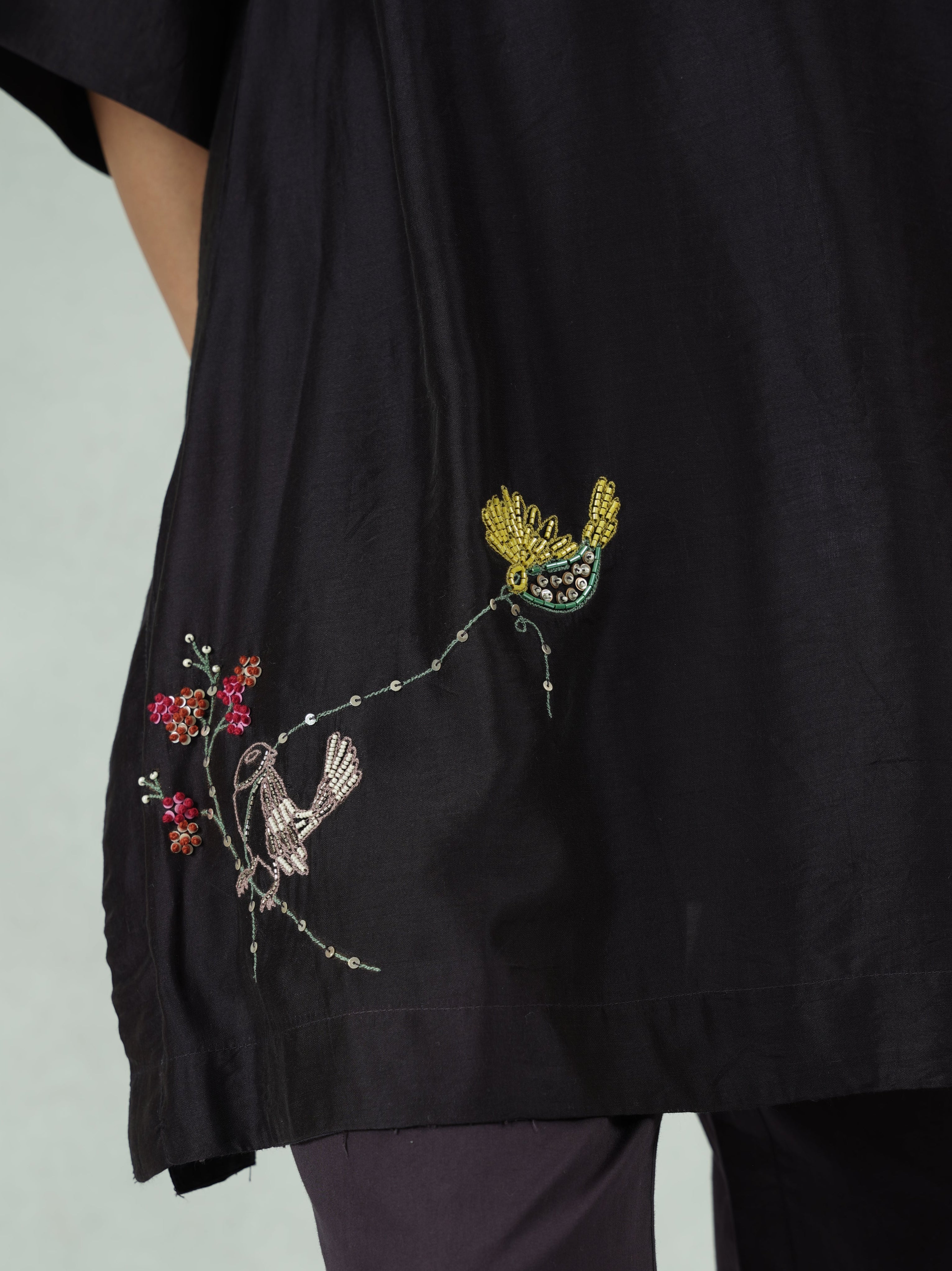 Purple Chanderi Hand-Embroidered Co-ord Set